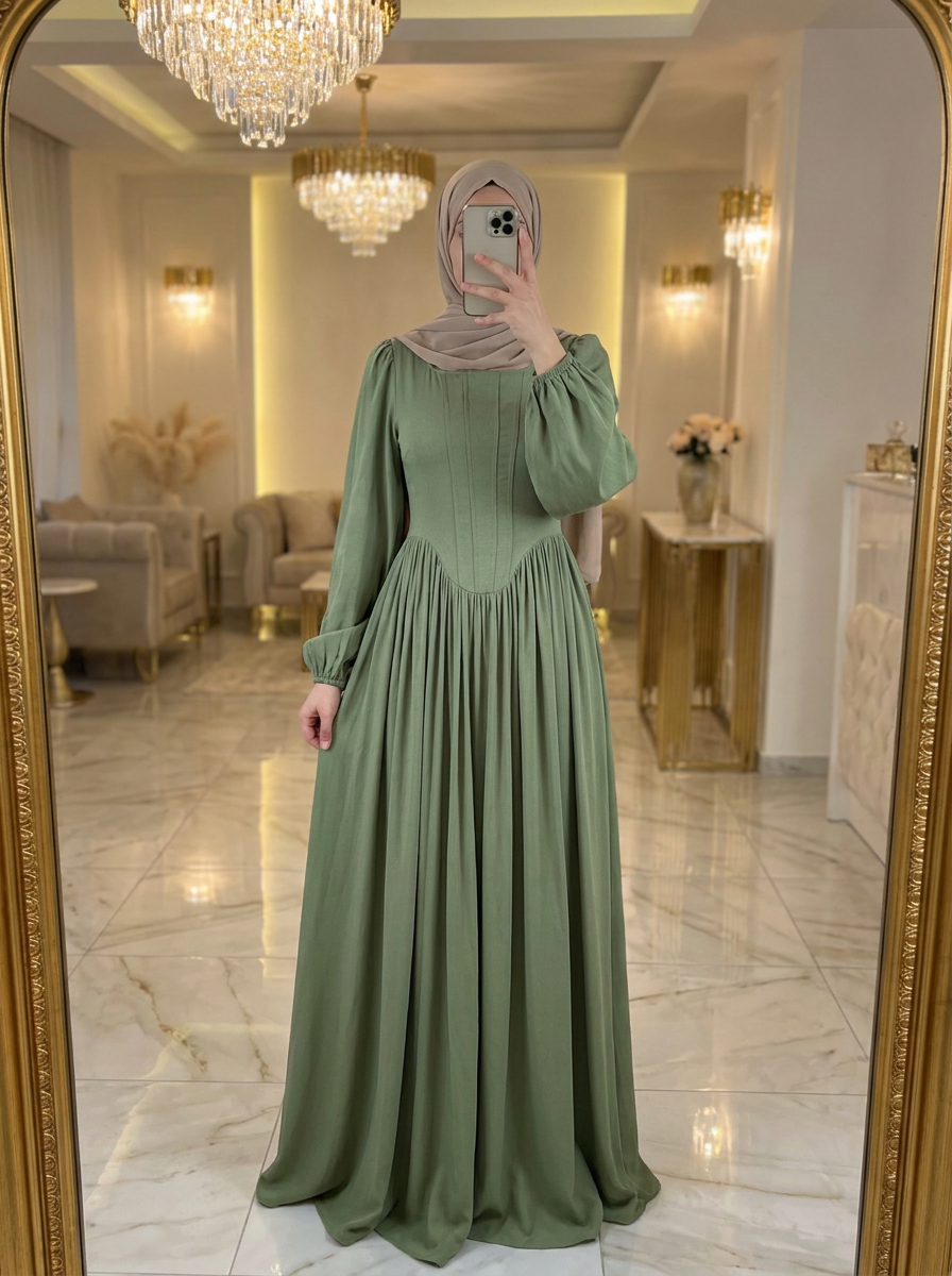 Everlyn Sage Green Modal Corset Maxi Dress