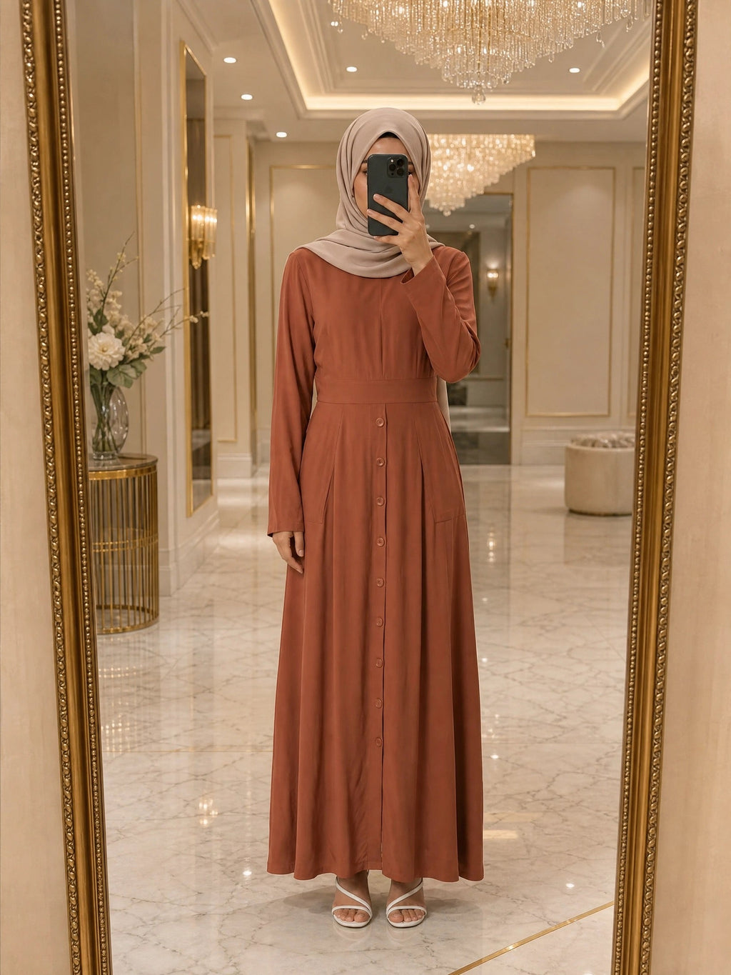 Fenwick Rust Button-Down Modal Maxi Dress