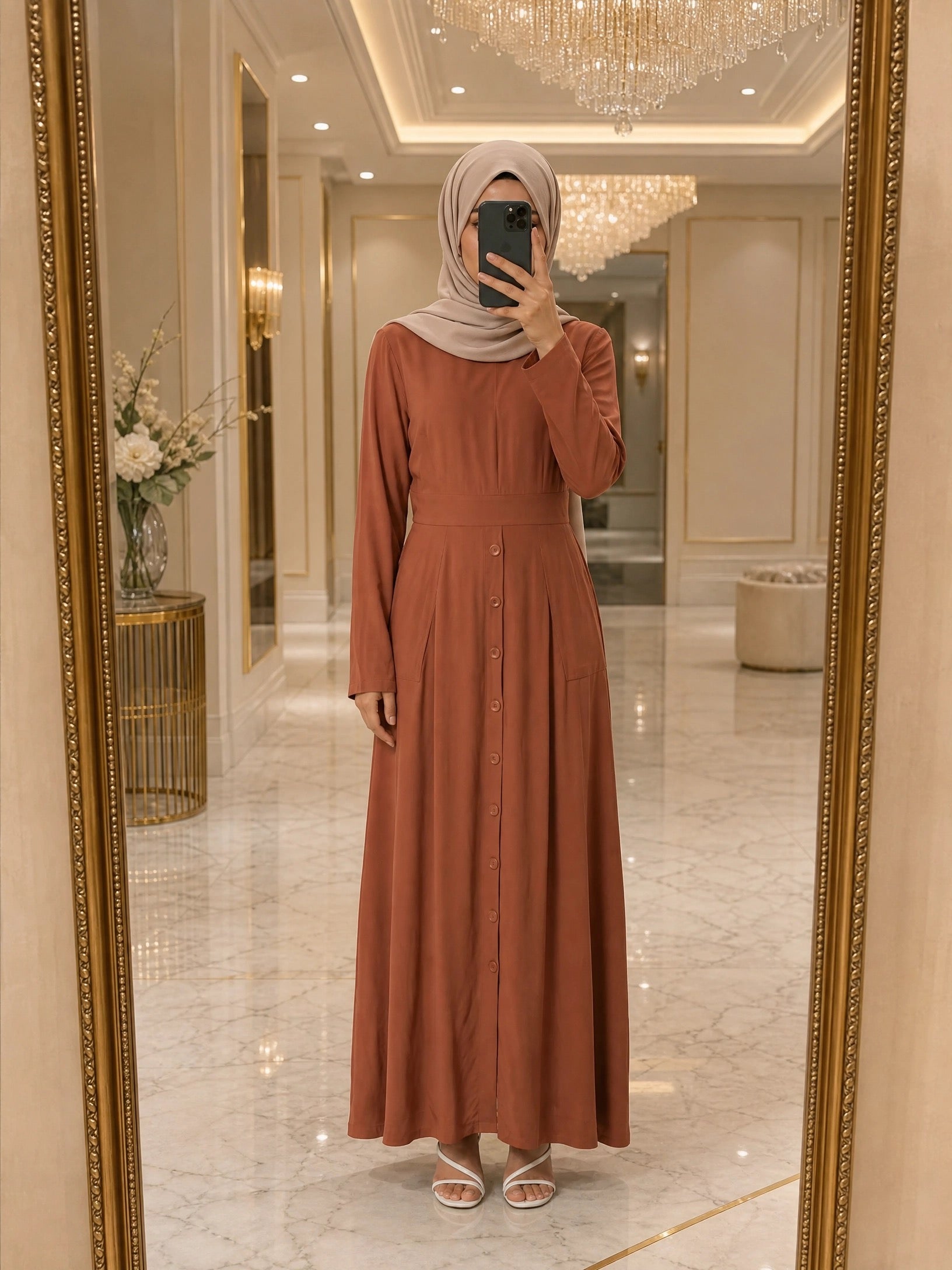 Fenwick Rust Button-Down Modal Maxi Dress