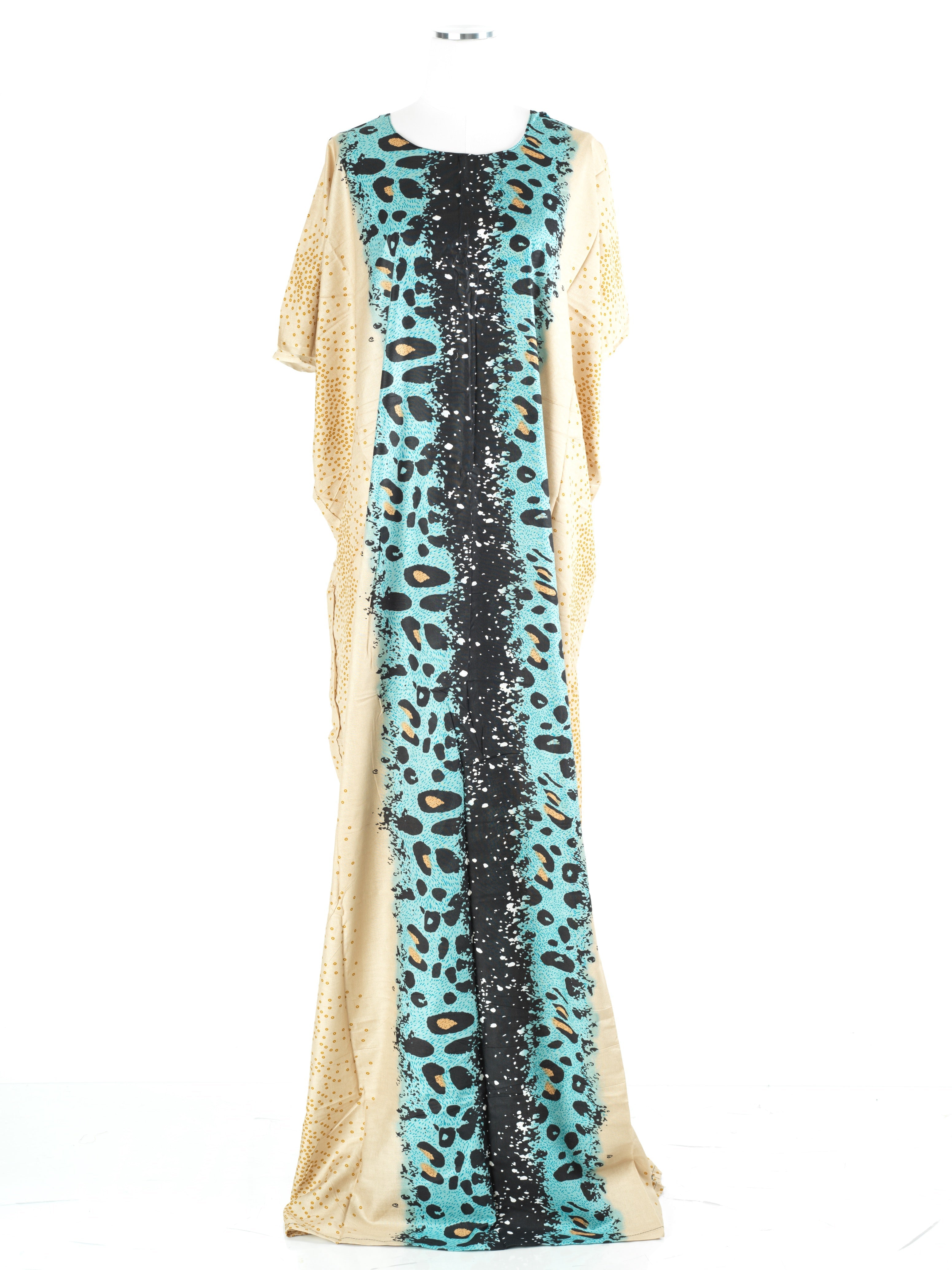 Perpetua Deep Teal/tan Print Maxi Dress