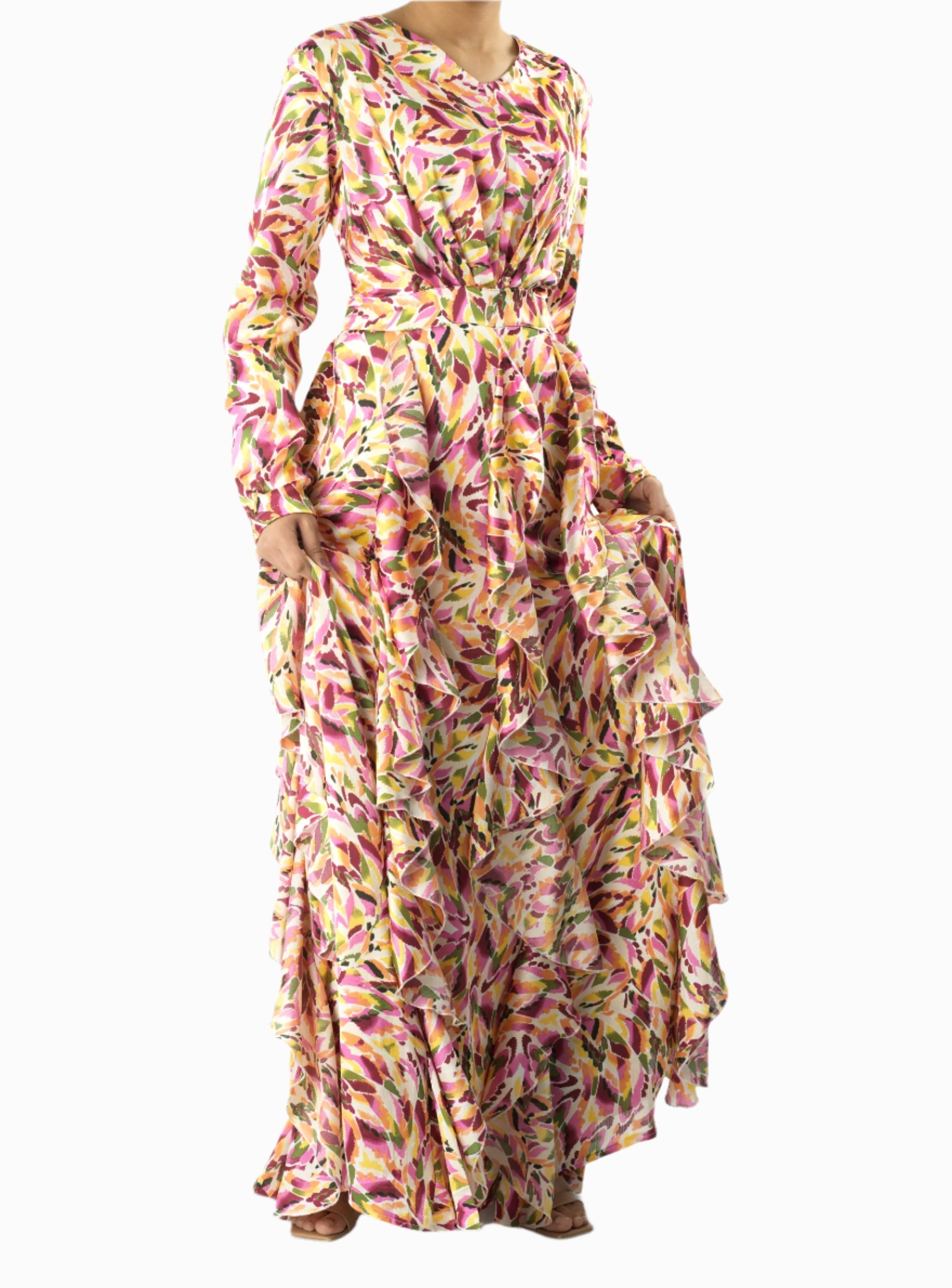 Denali Aaliya Abstract-Print Ruffle Maxi Dress