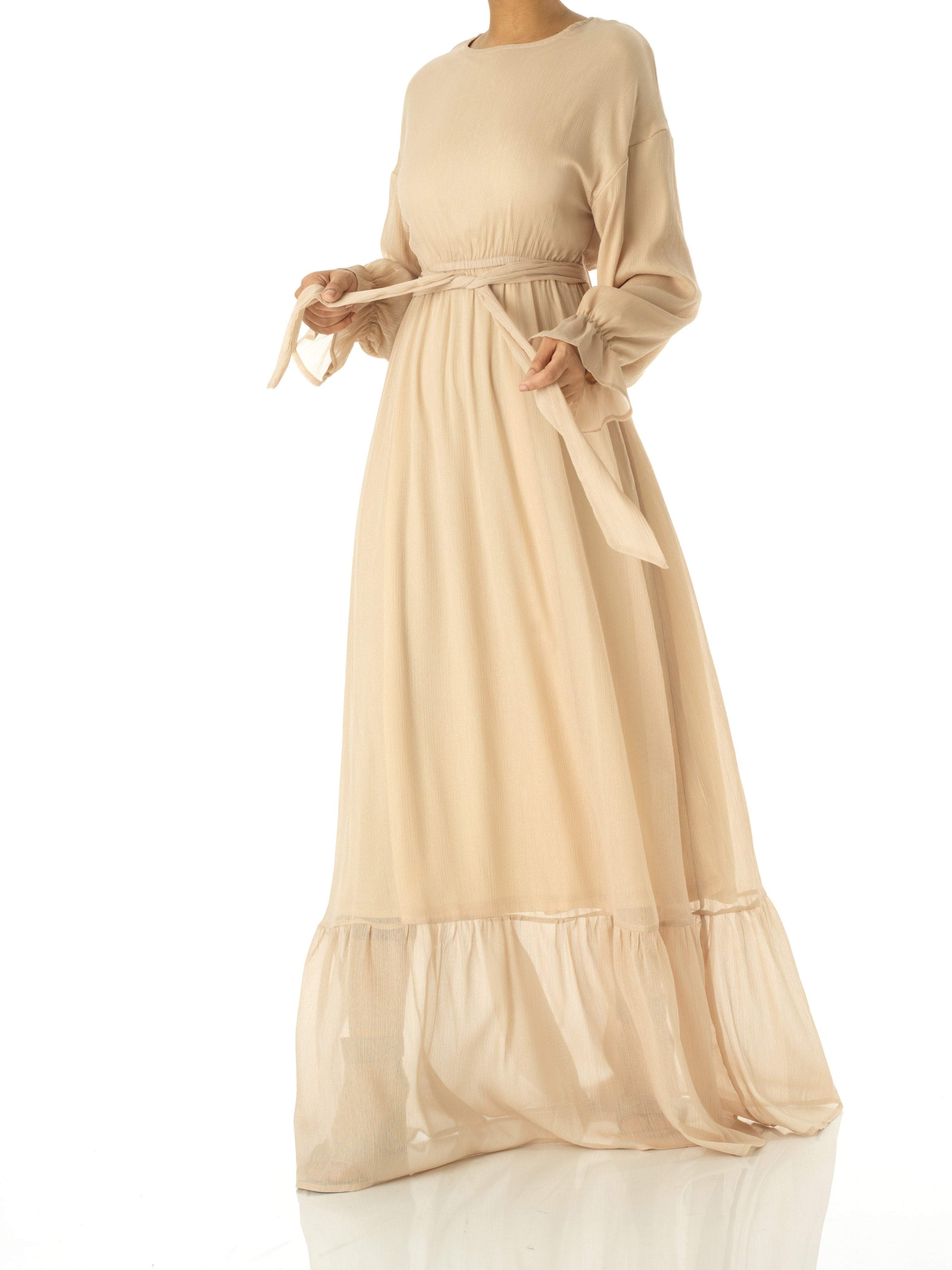 Simone Vanilla Sheer Chiffon Maxi Dress