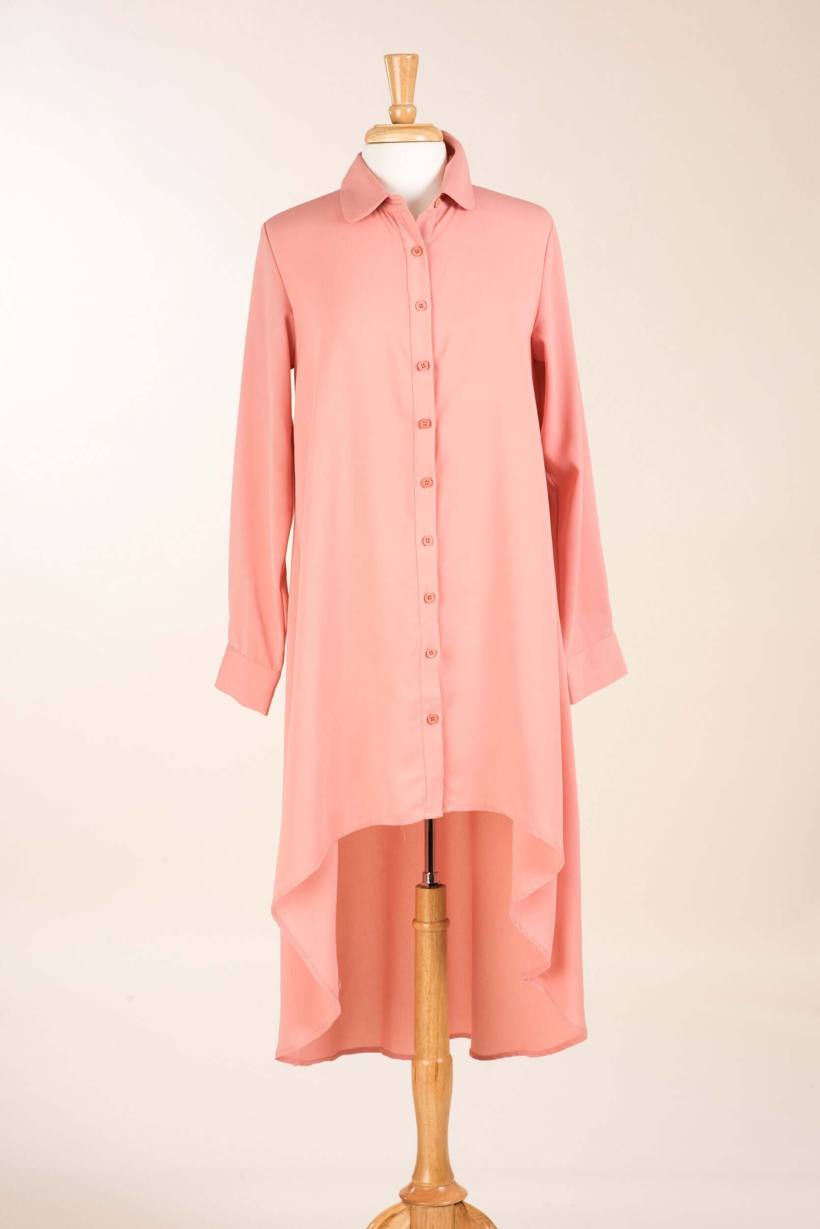 Isla Lightsalmon Crepe Hi-Low Button-Down Top