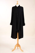 Jolie Black Crepe Hi-Low Button-Down Top