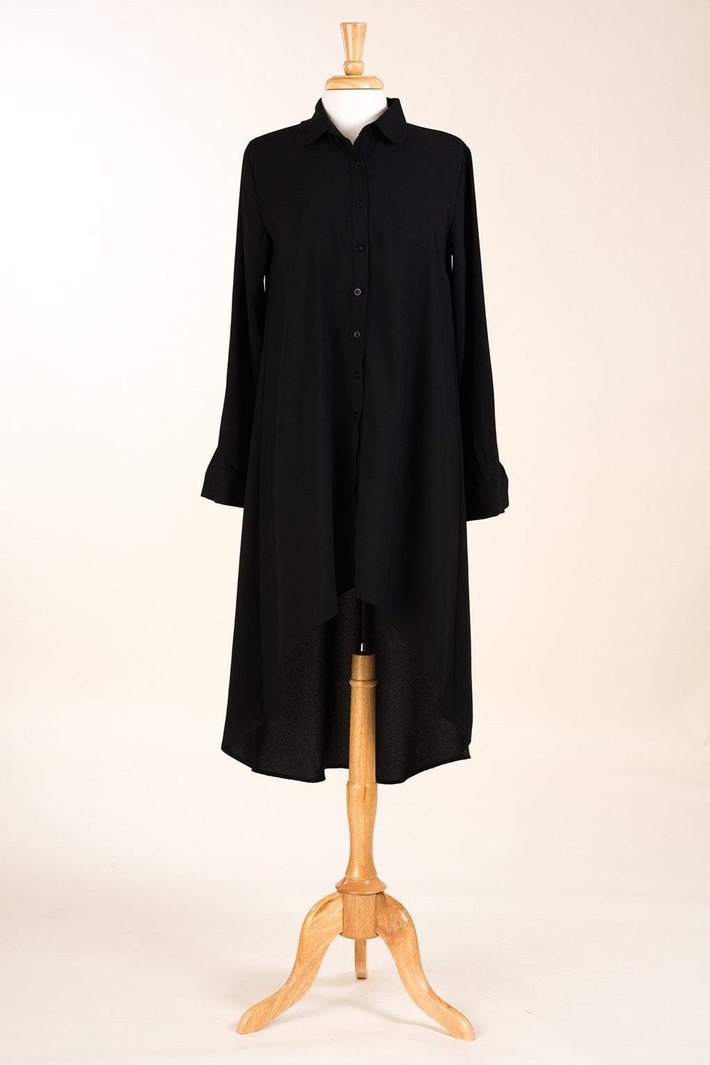 Jolie Black Crepe Hi-Low Button-Down Top