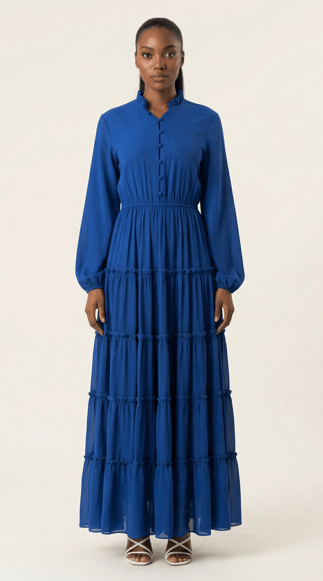 Florabel Royal Blue Tiered Chiffon Maxi Dress