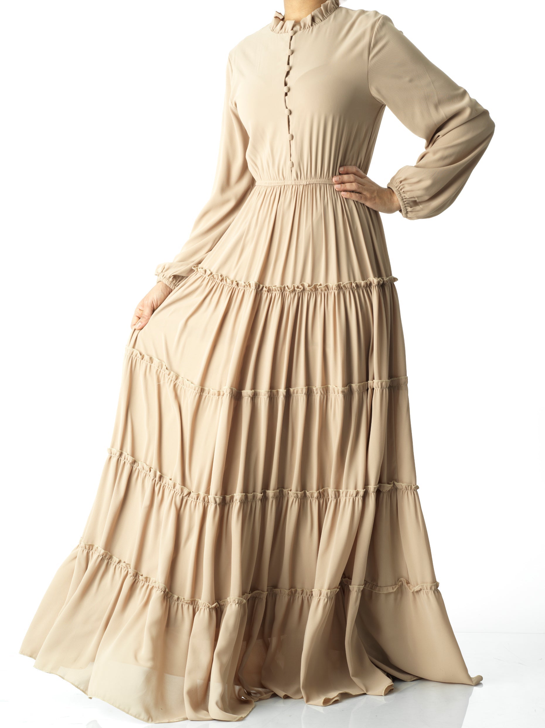 Finnley Beige Tiered Chiffon Maxi Dress