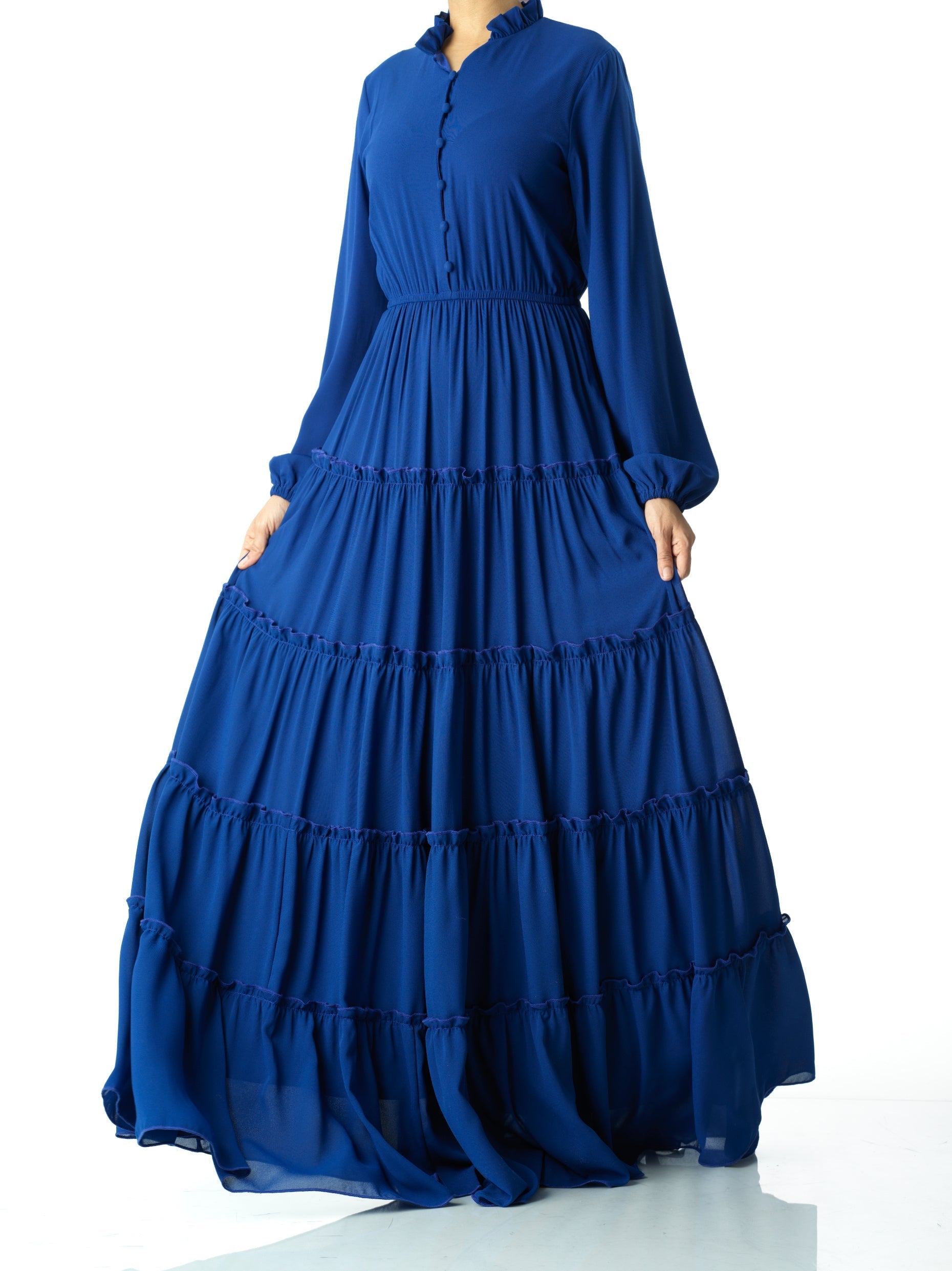 Florabel Royal Blue Tiered Chiffon Maxi Dress