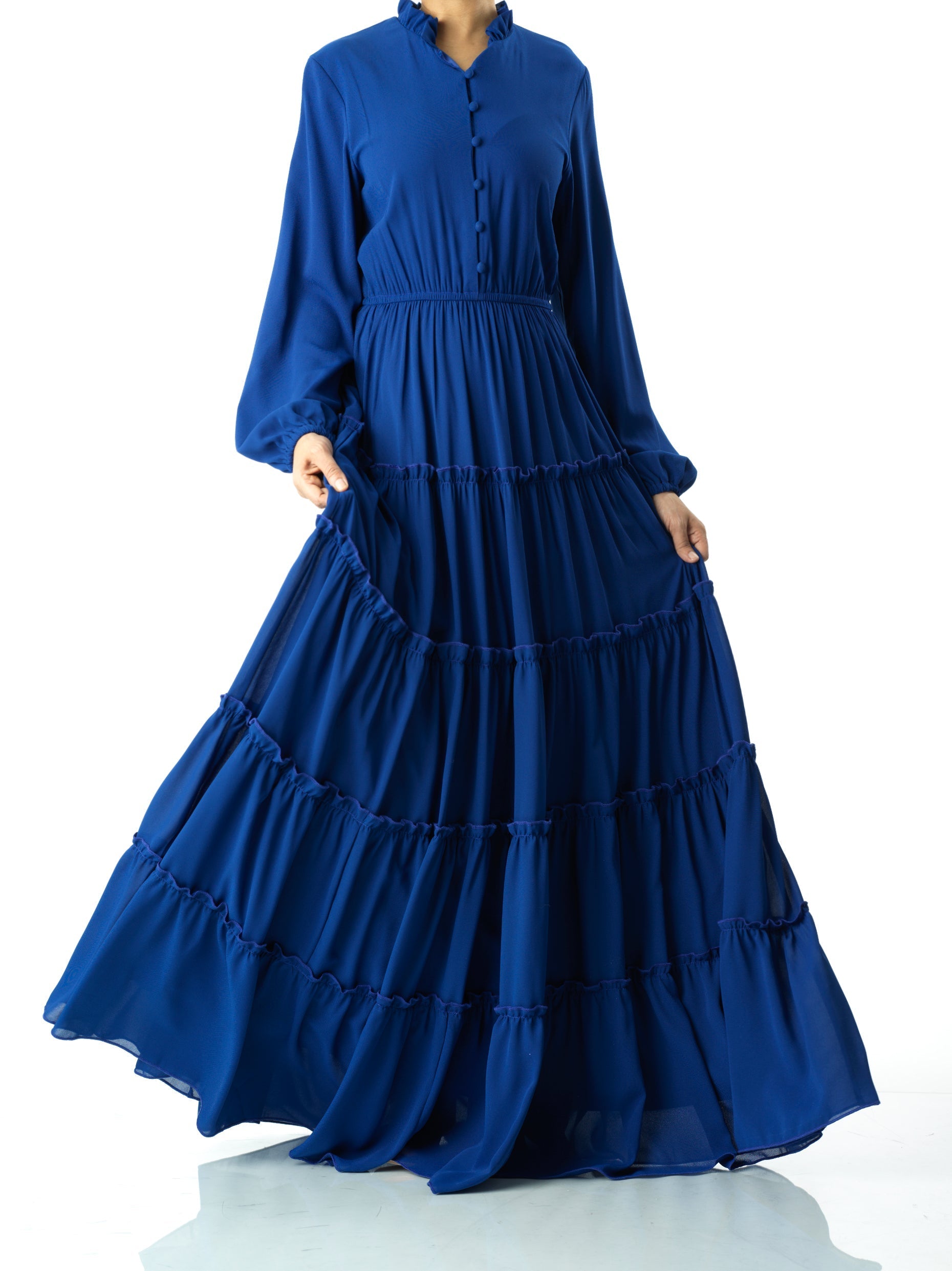 Florabel Royal Blue Tiered Chiffon Maxi Dress