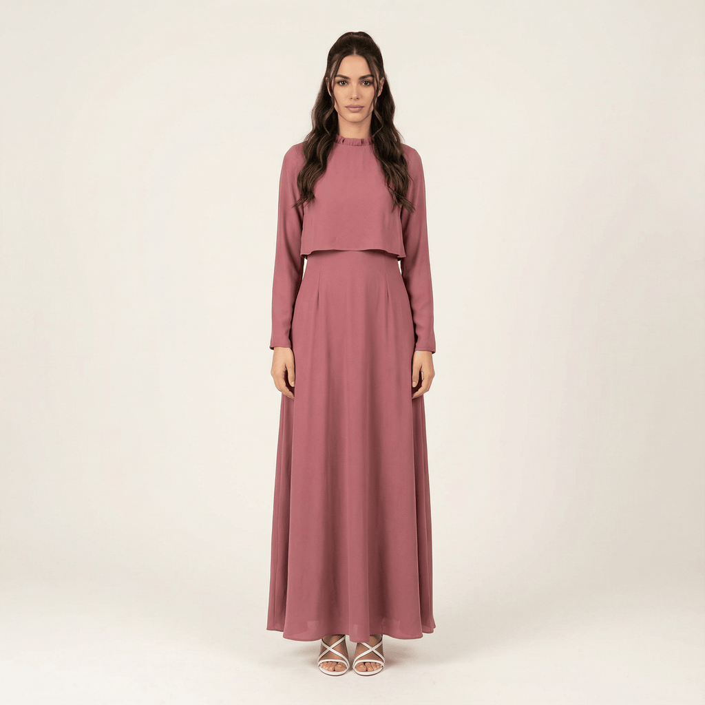Tatum Dusty Rose Crepe High-Neck Dress