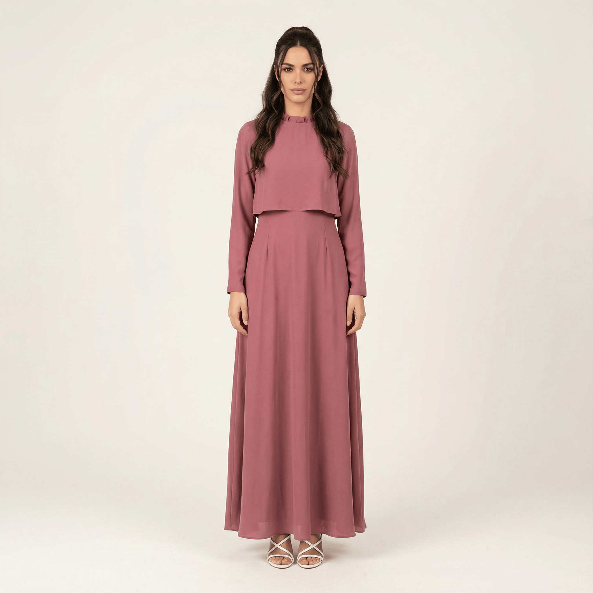 Tatum Dusty Rose Crepe High-Neck Dress
