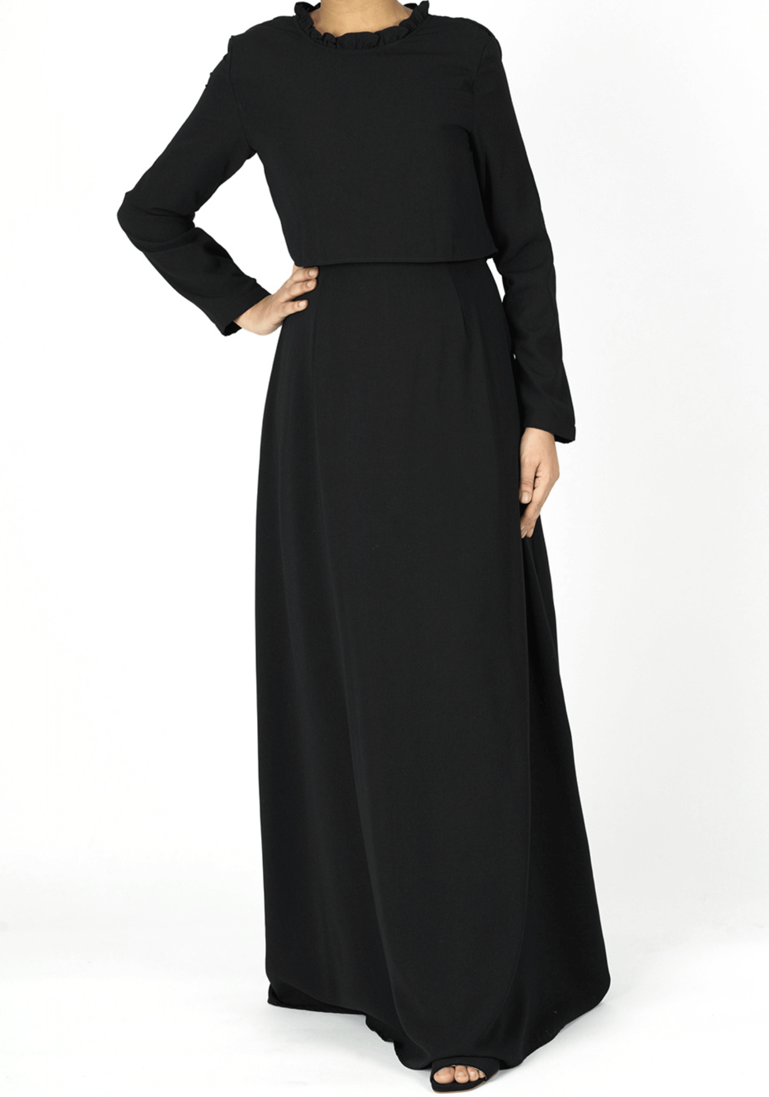 Tatum Black Crepe High-Neck Dress
