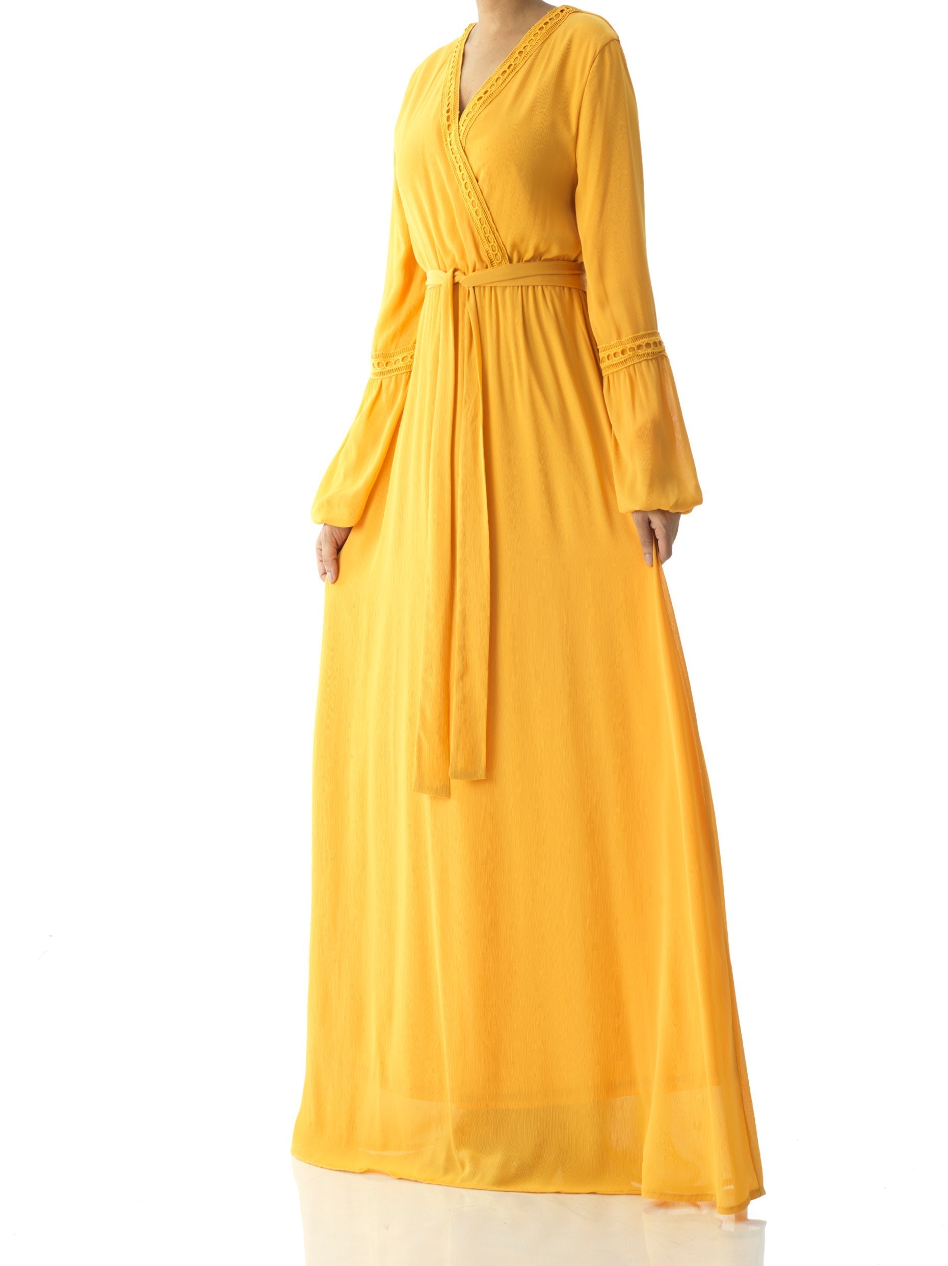 Blakeley Yellow V-Neck Lace Maxi Dress