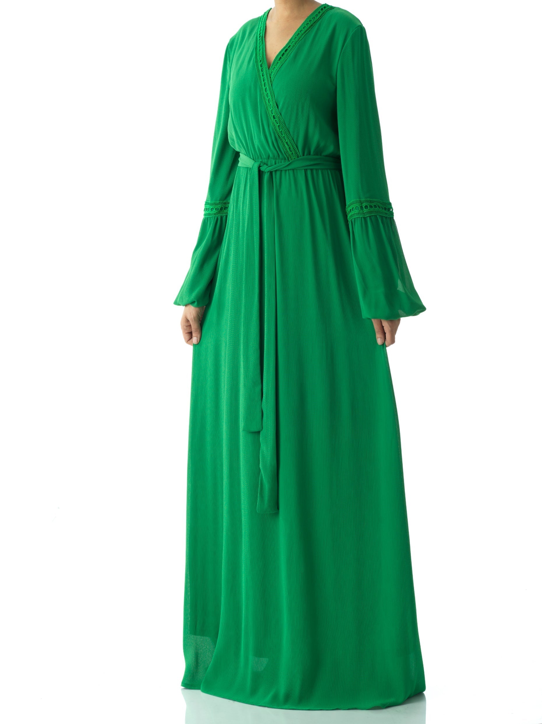 Blakeley Green V-Neck Lace Maxi Dress