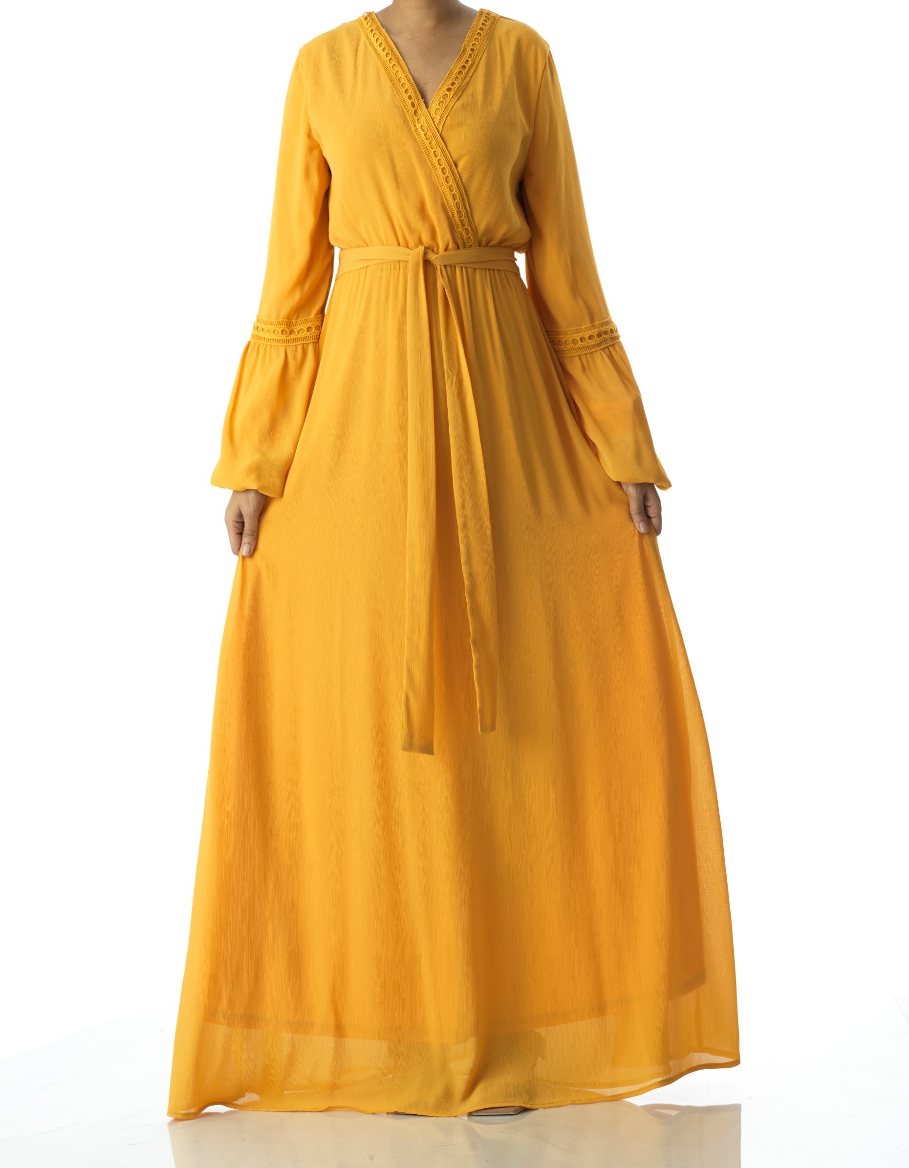 Blakeley Yellow V-Neck Lace Maxi Dress