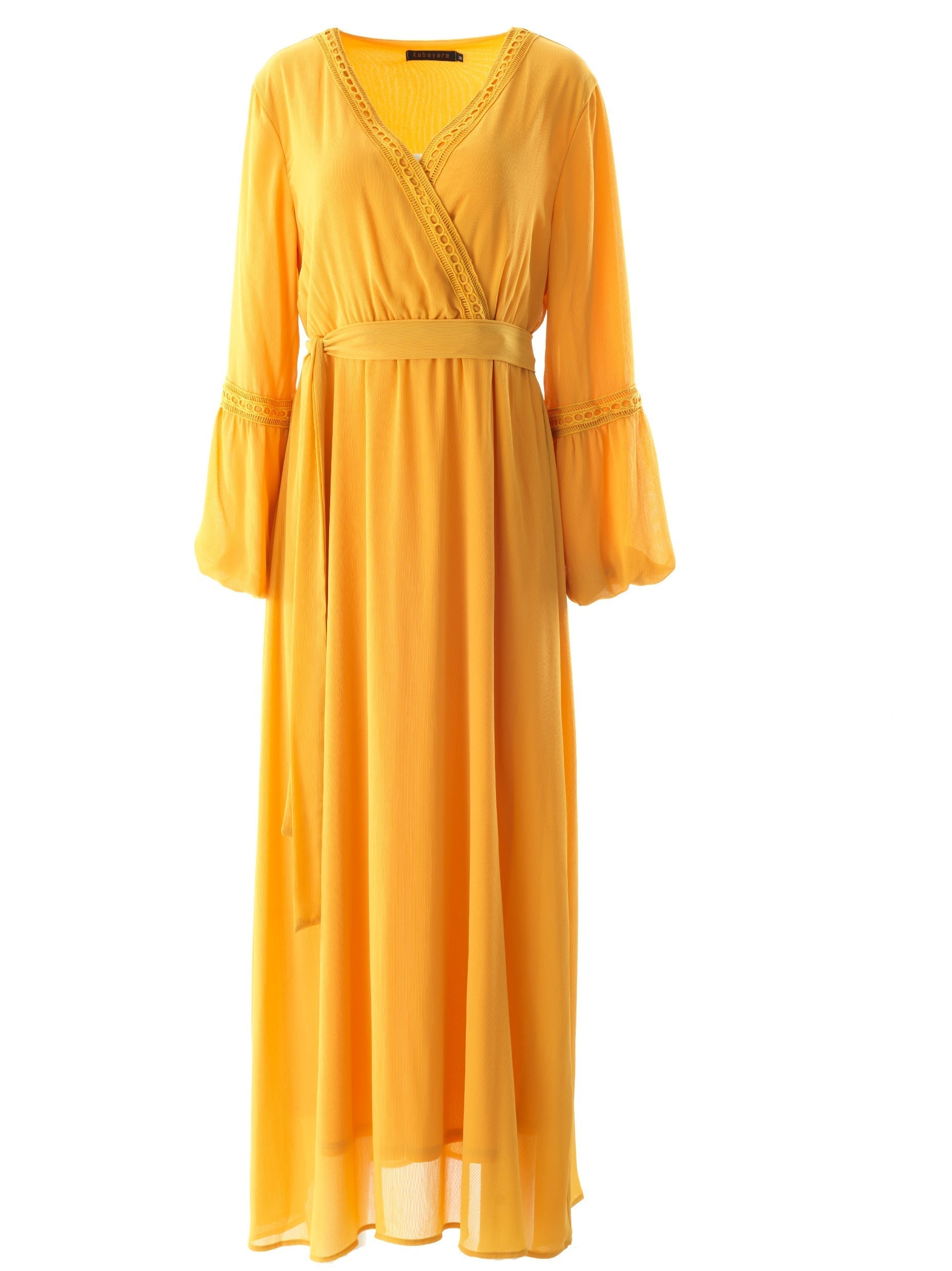 Blakeley Yellow V-Neck Lace Maxi Dress