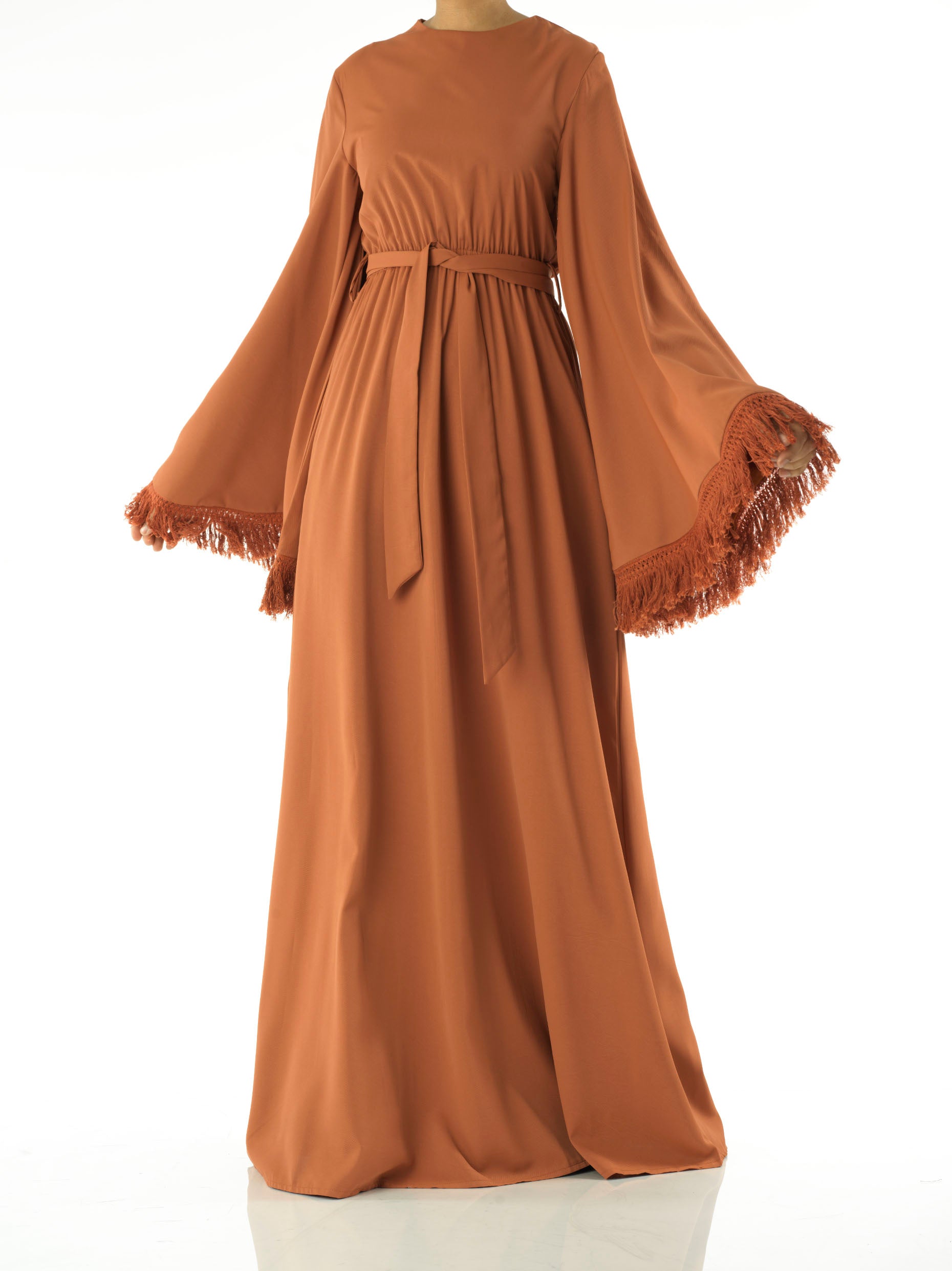 Beckett Caramel Tassel Bell-Sleeve Maxi Dress