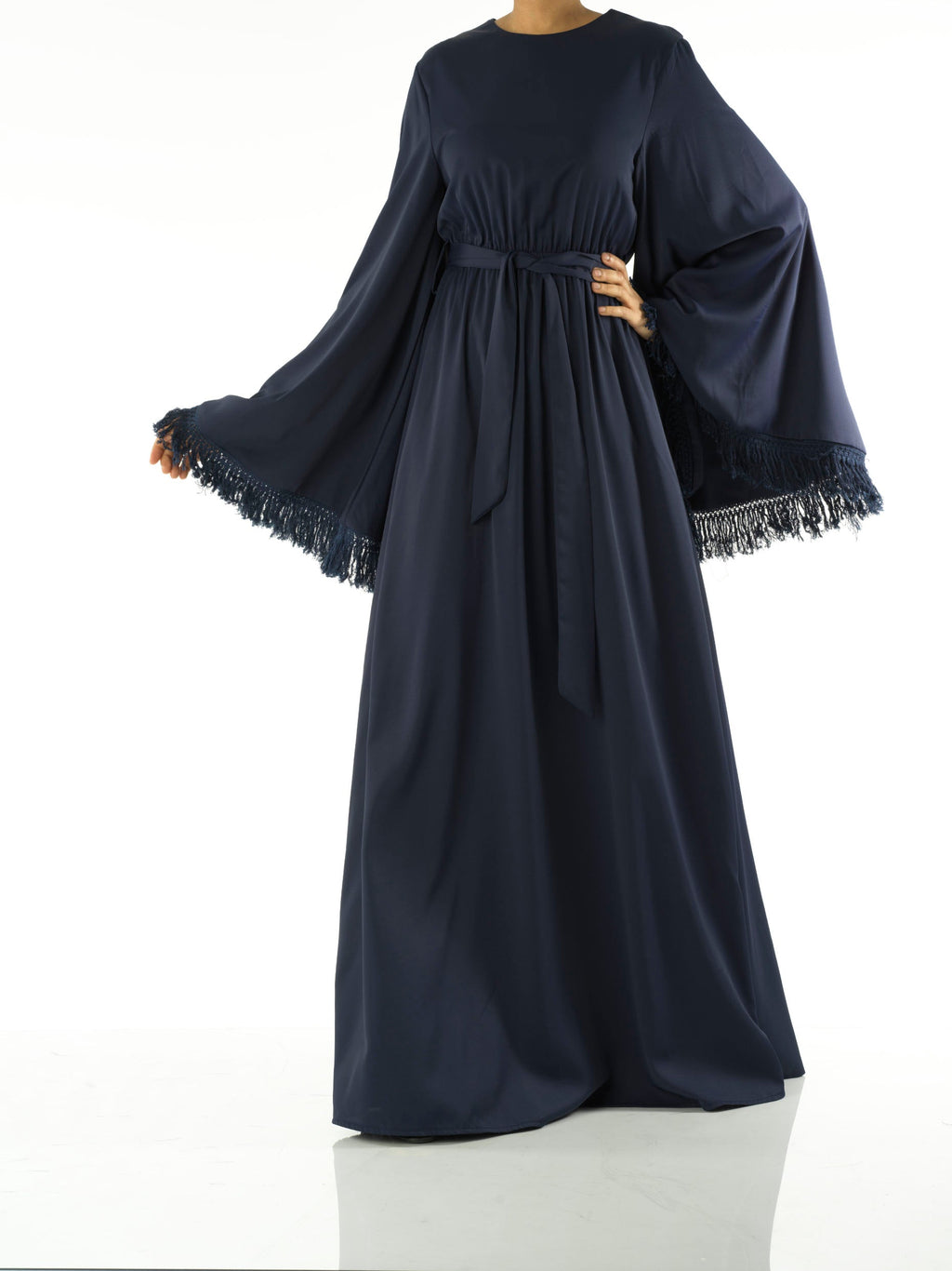 Baylor Navy Tassel Bell-Sleeve Maxi Dress