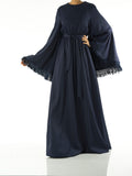 Baylor Navy Tassel Bell-Sleeve Maxi Dress