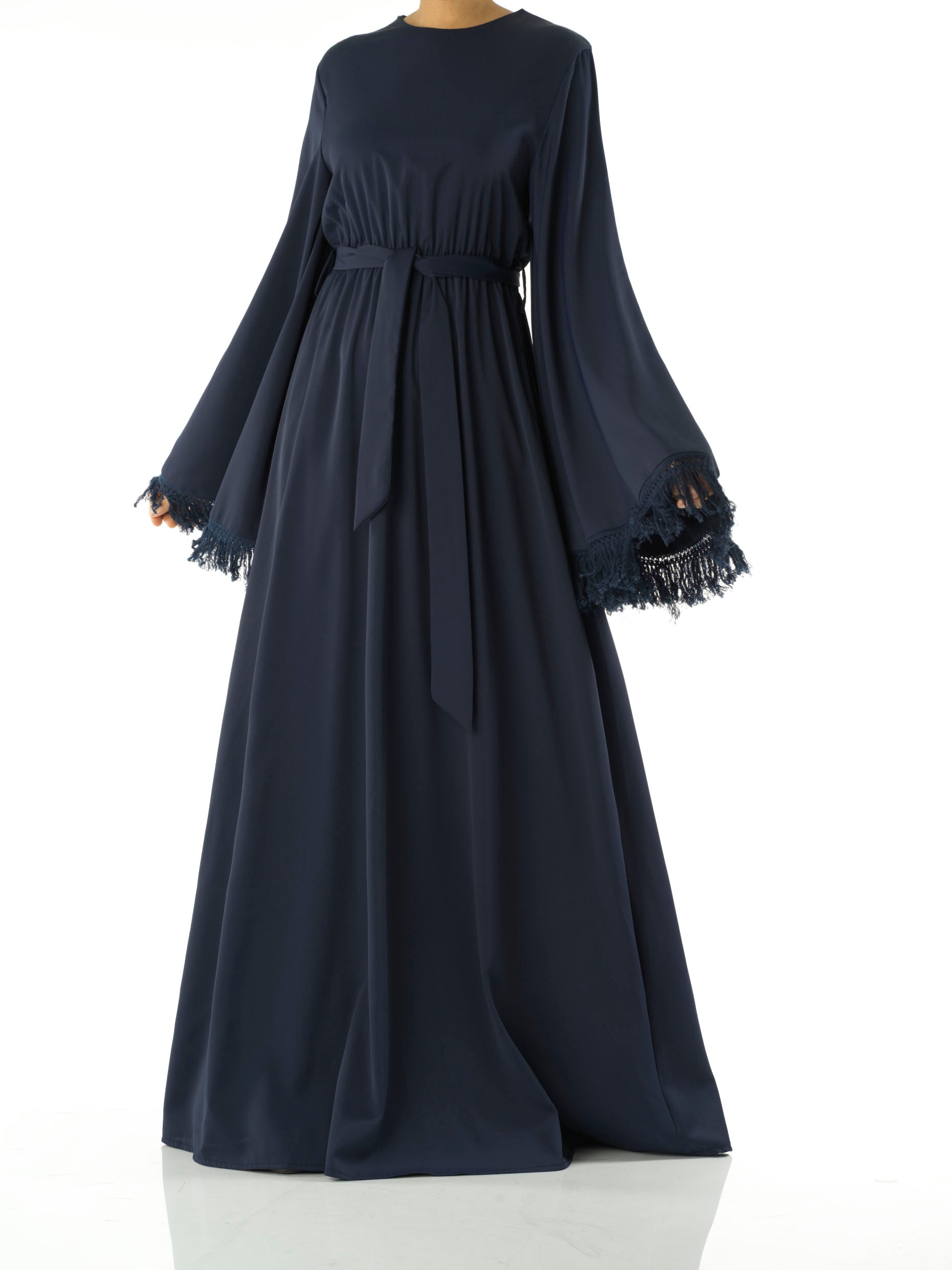 Baylor Navy Tassel Bell-Sleeve Maxi Dress