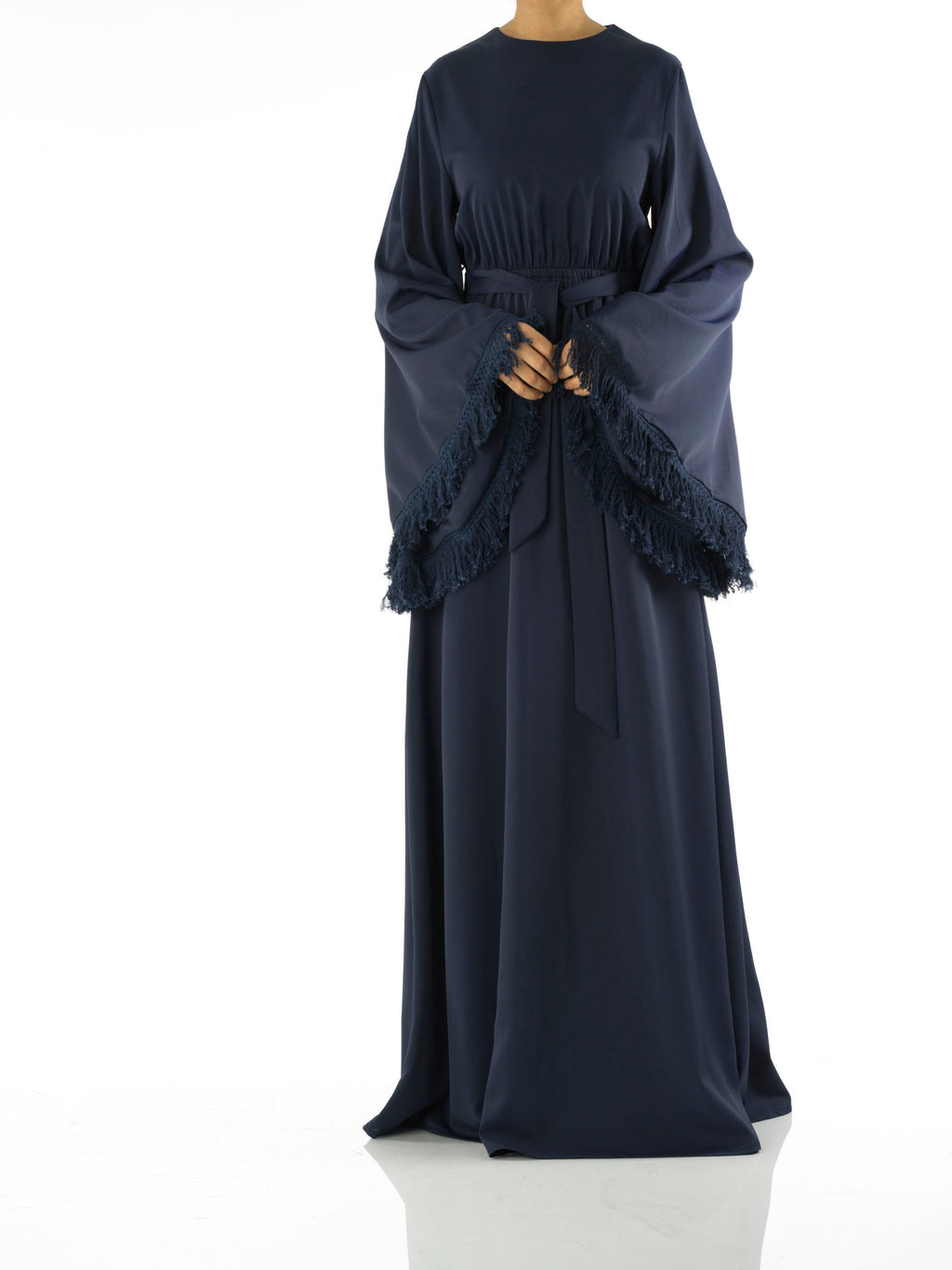 Baylor Navy Tassel Bell-Sleeve Maxi Dress
