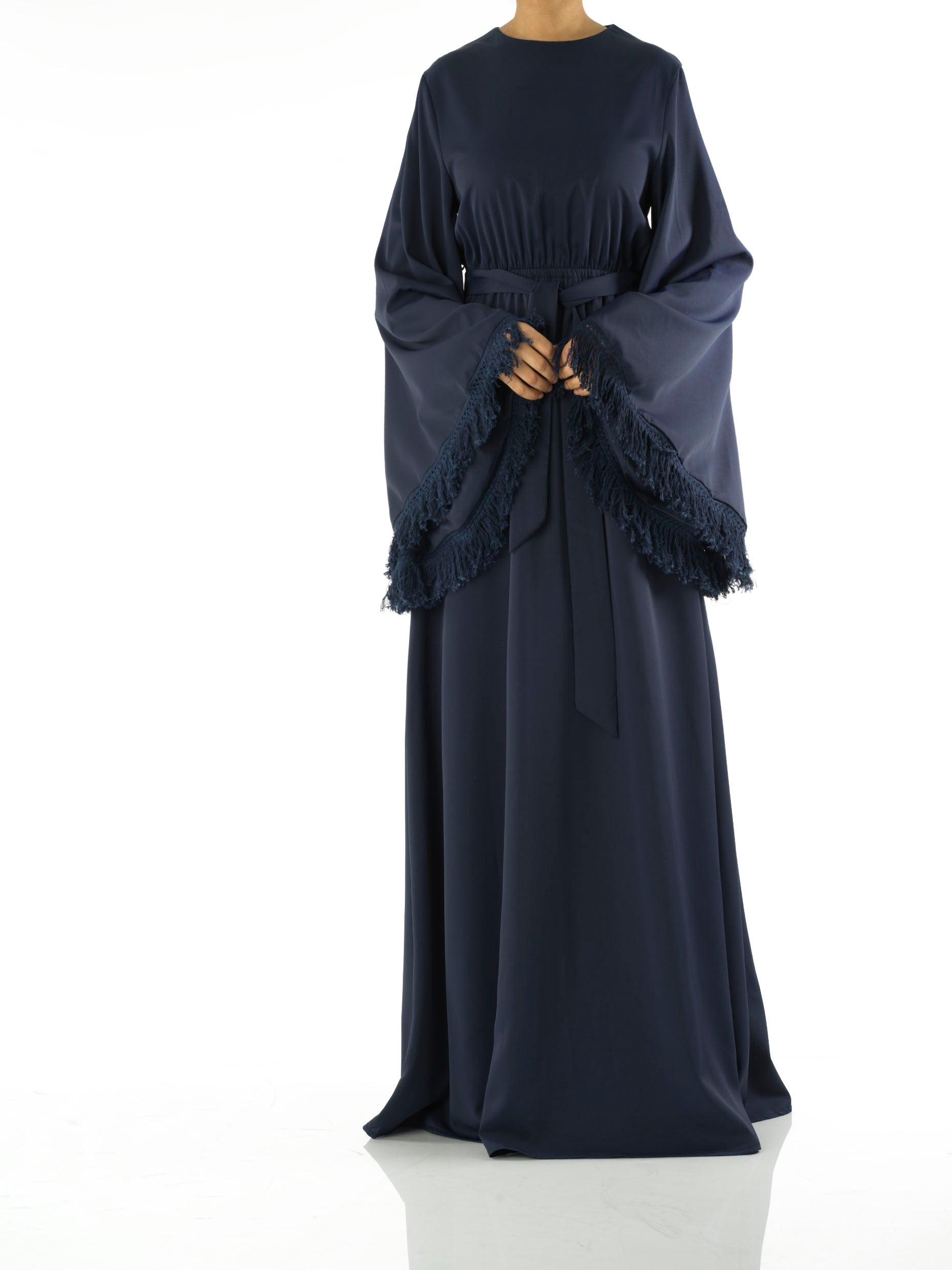 Baylor Navy Tassel Bell-Sleeve Maxi Dress