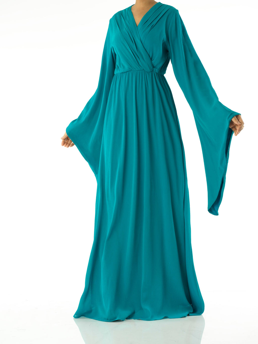 Chandler Turquoise Bell-Sleeve Chiffon Maxi Dress