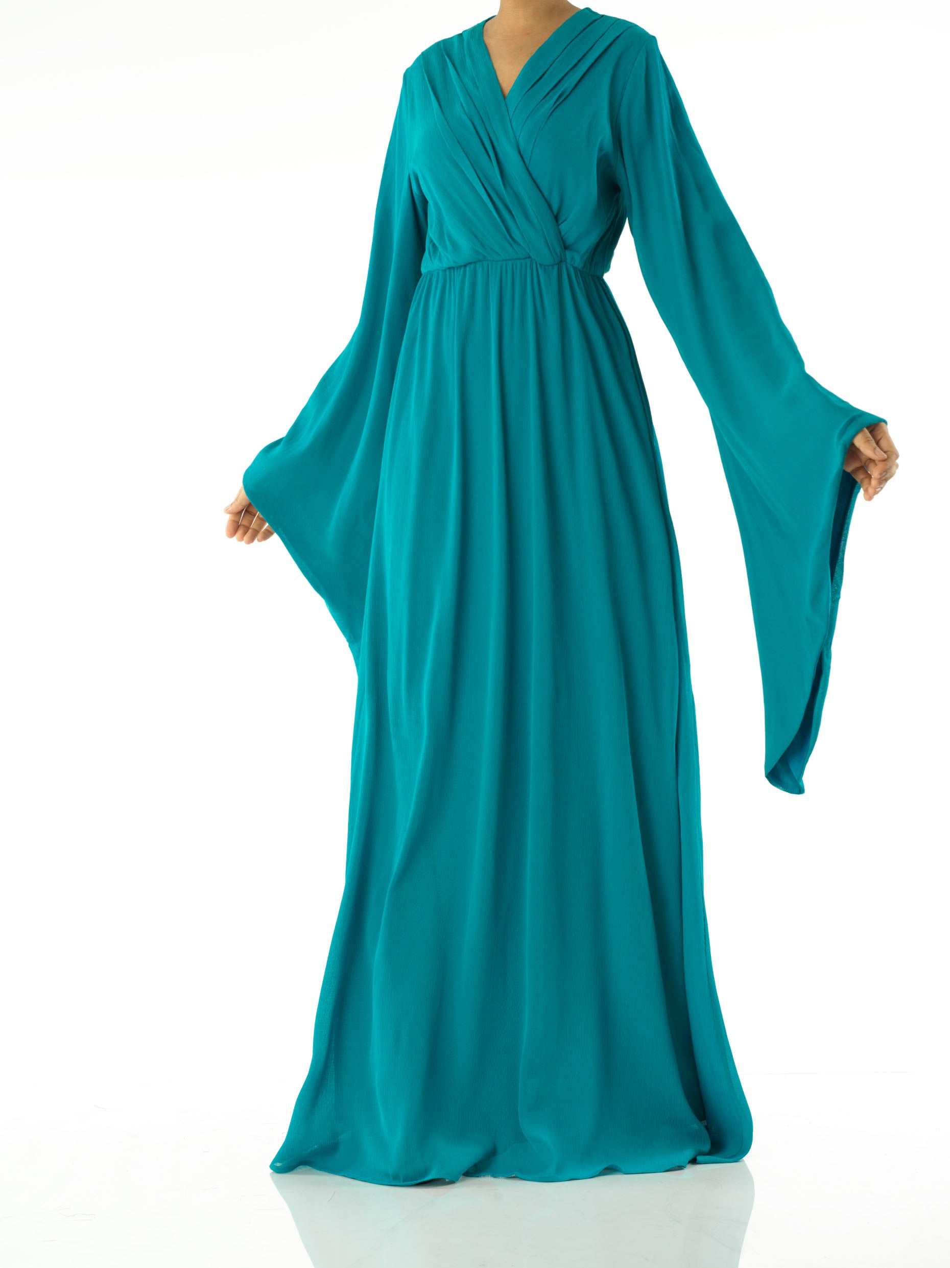 Chandler Turquoise Bell-Sleeve Chiffon Maxi Dress
