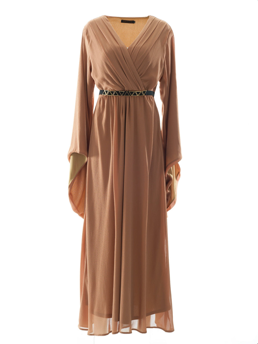 Chandler Mocha Bell-Sleeve Chiffon Maxi Dress