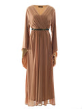 Chandler Mocha Bell-Sleeve Chiffon Maxi Dress
