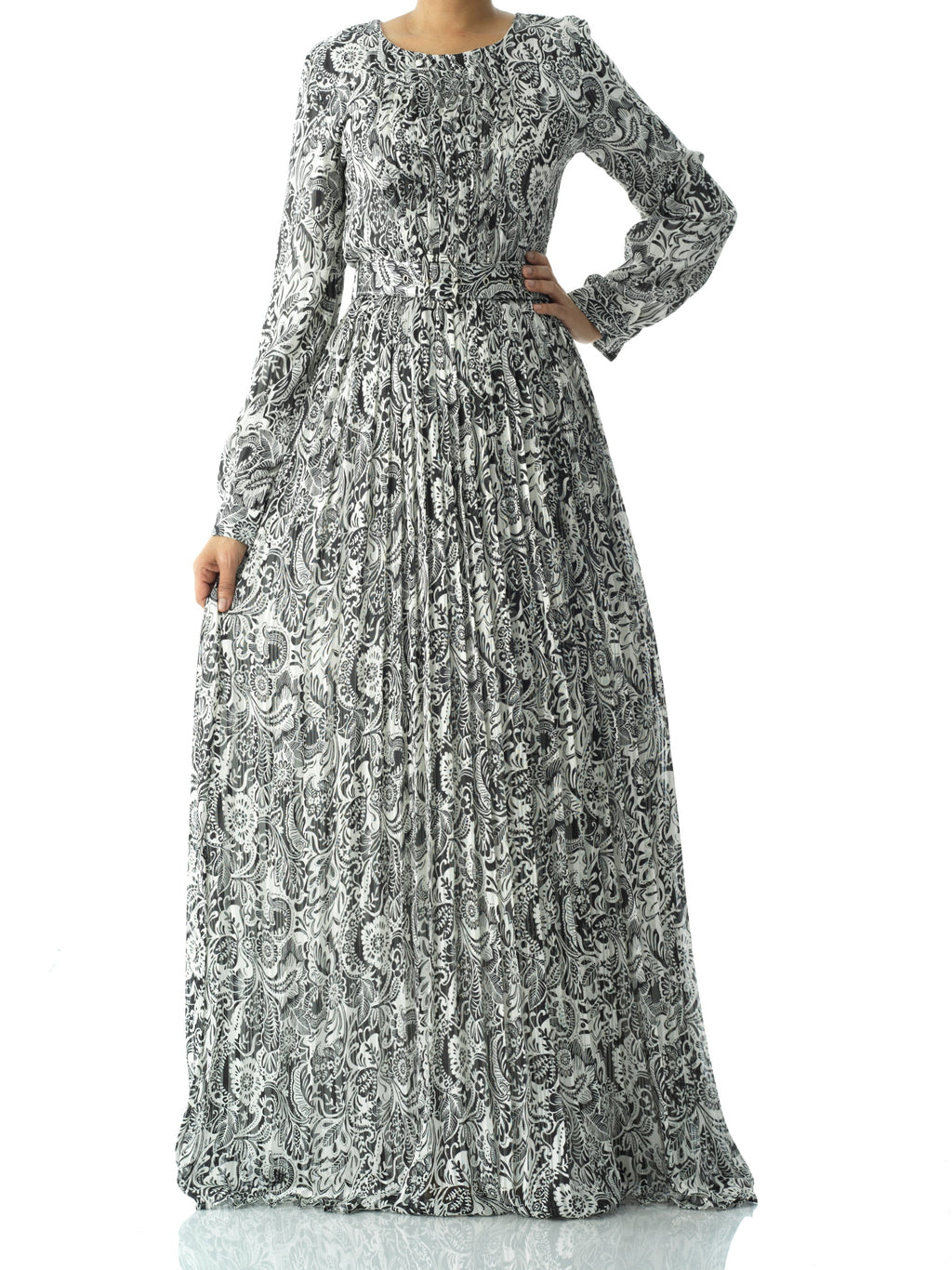 Auden Black Print Silk-Chiffon Shimmer Maxi Dress
