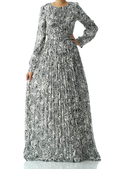 Auden Black Print Silk-Chiffon Shimmer Maxi Dress