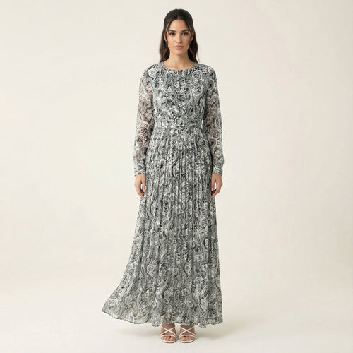 Auden Black Print Silk-Chiffon Shimmer Maxi Dress