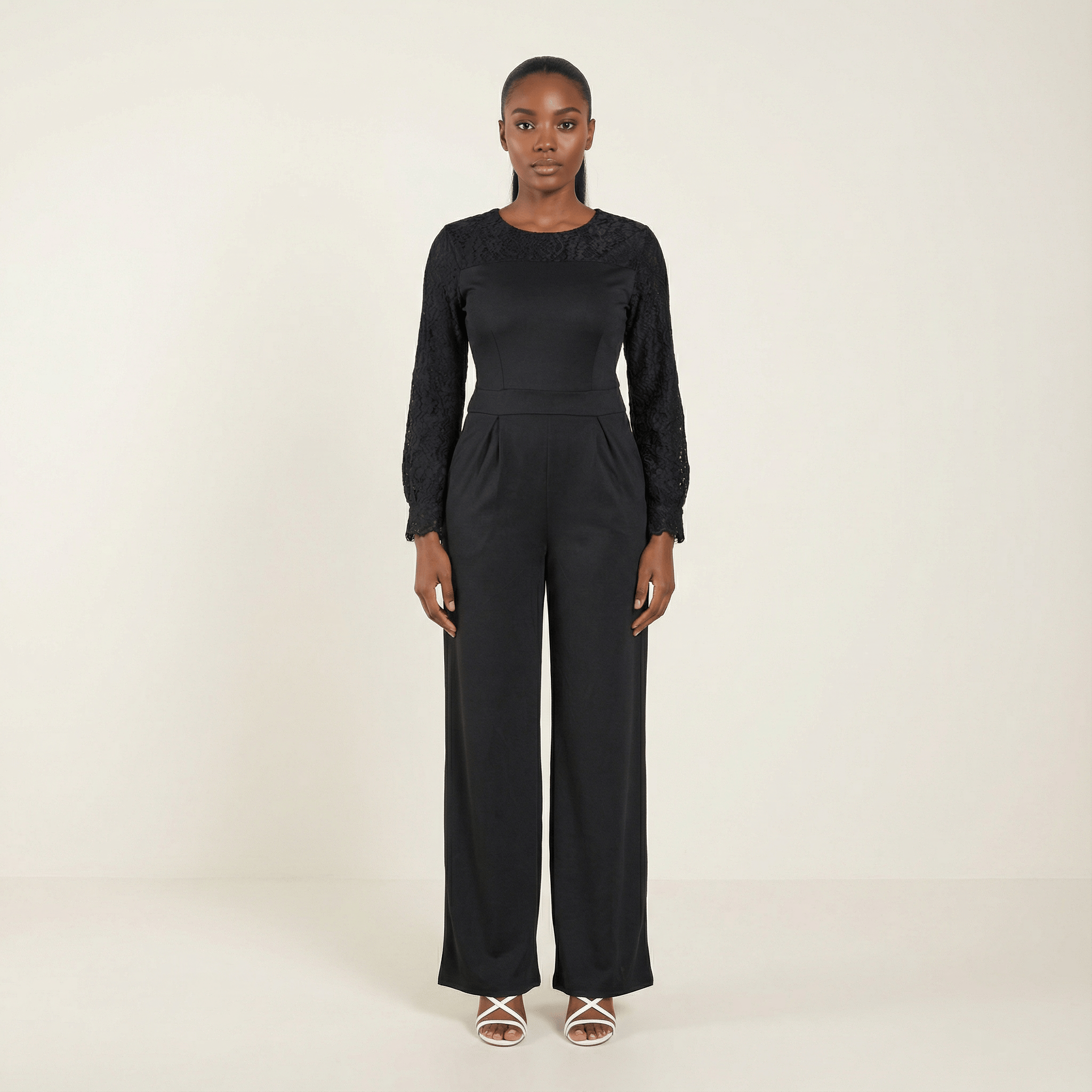 Marlowe Black Cold-Shoulder Lace Jumpsuit