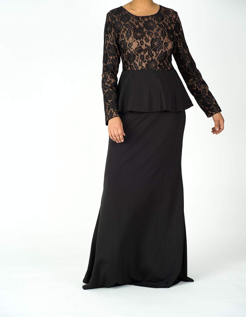 Everleigh Black Lace-Top Peplum Dress