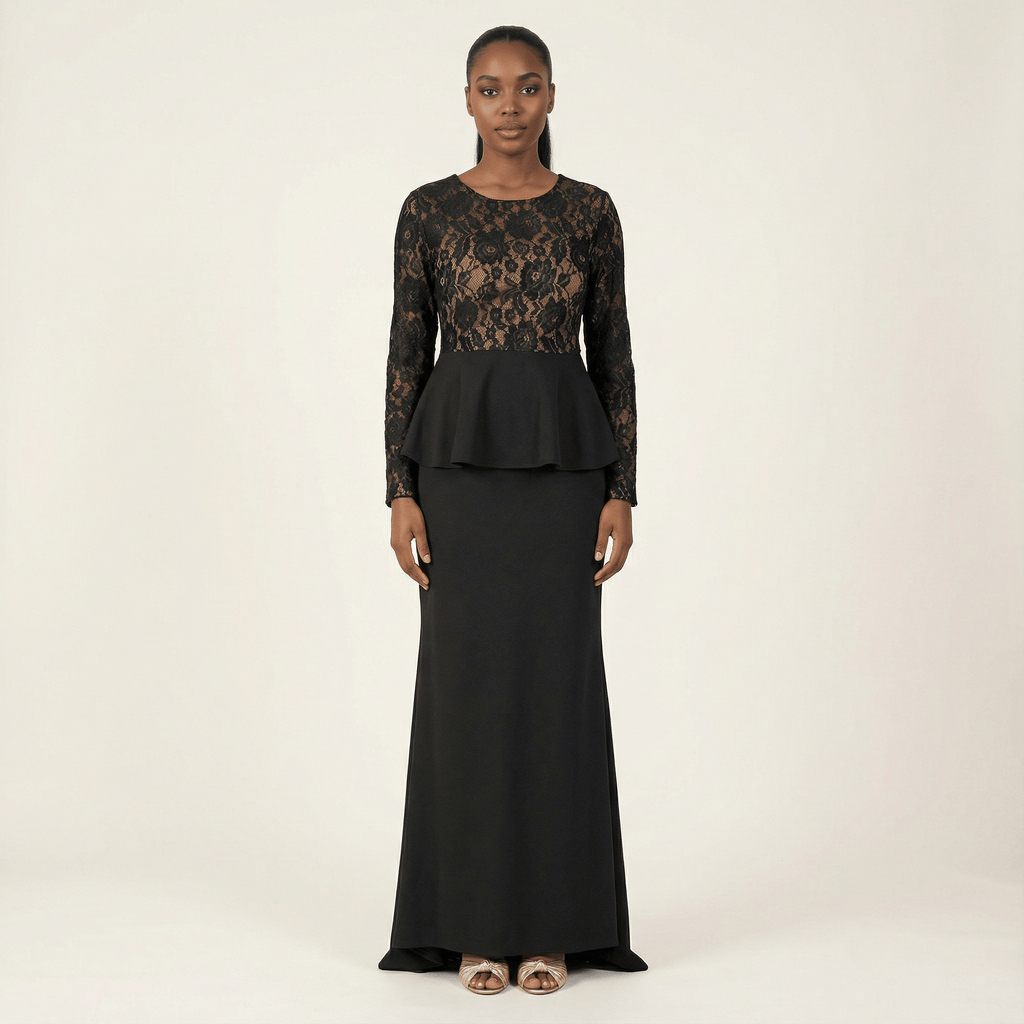Everleigh Black Lace-Top Peplum Dress