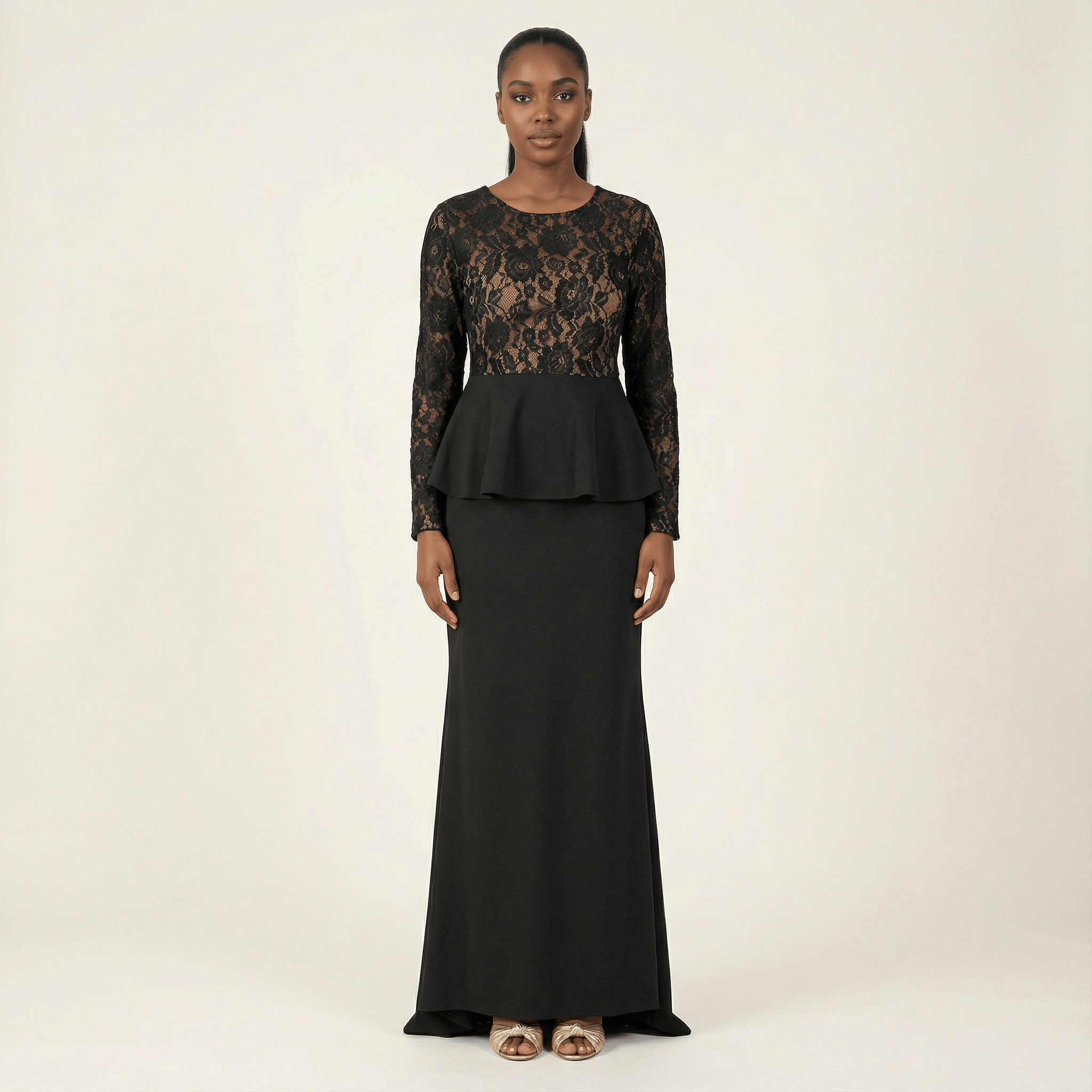 Everleigh Black Lace-Top Peplum Dress