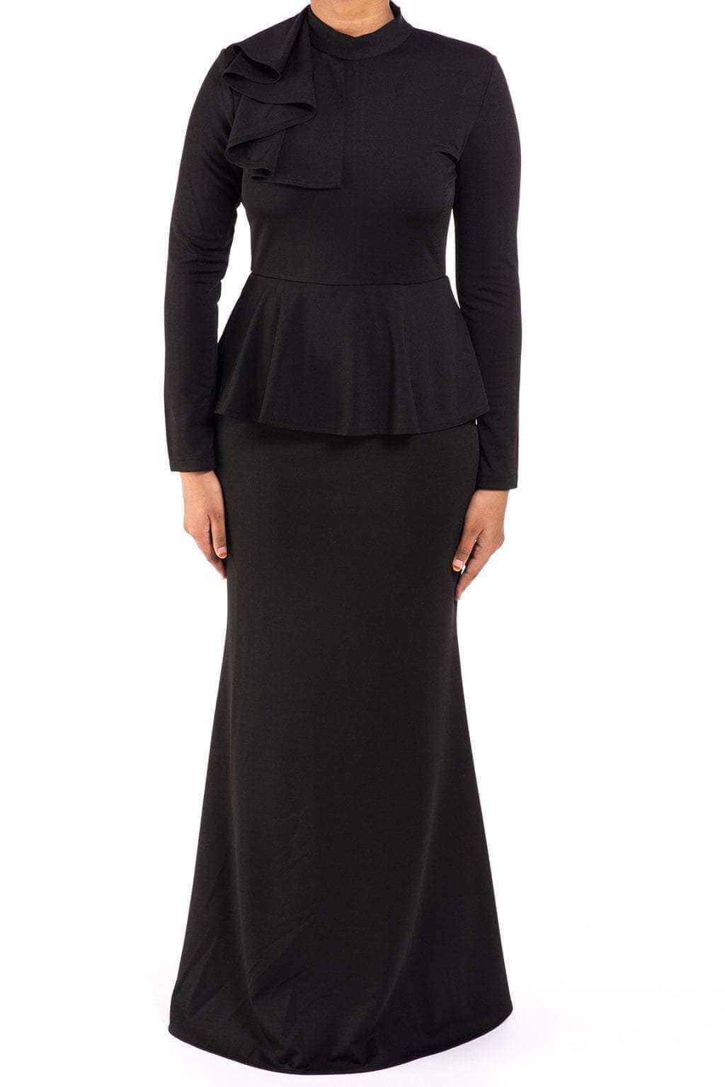 Finley Black Mock-Neck Peplum Dress