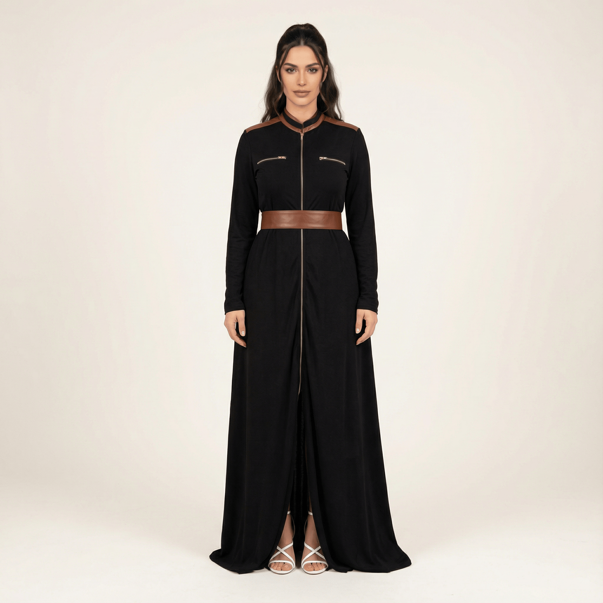 Hadley Black Faux-Leather Detail Maxi Dress