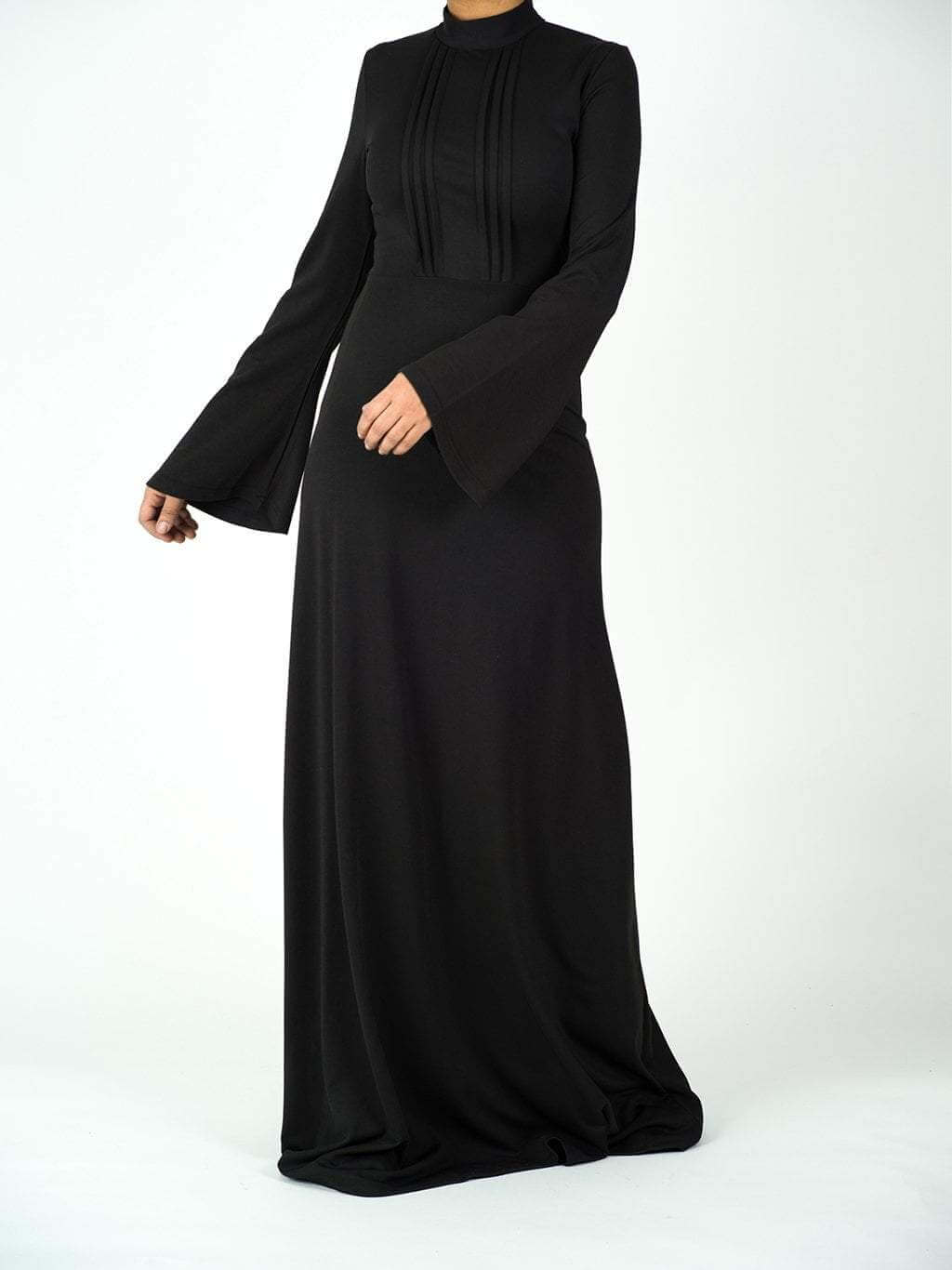 Goldie Black Pleated Wide-Sleeve Dress