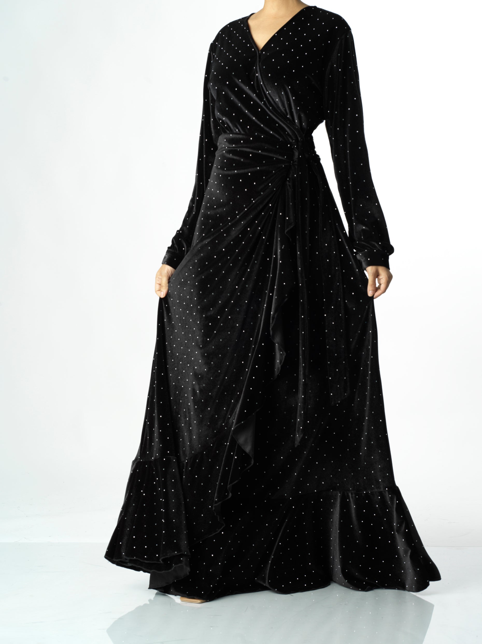 Eleanora Black Wrapped Velvet Maxi Dress