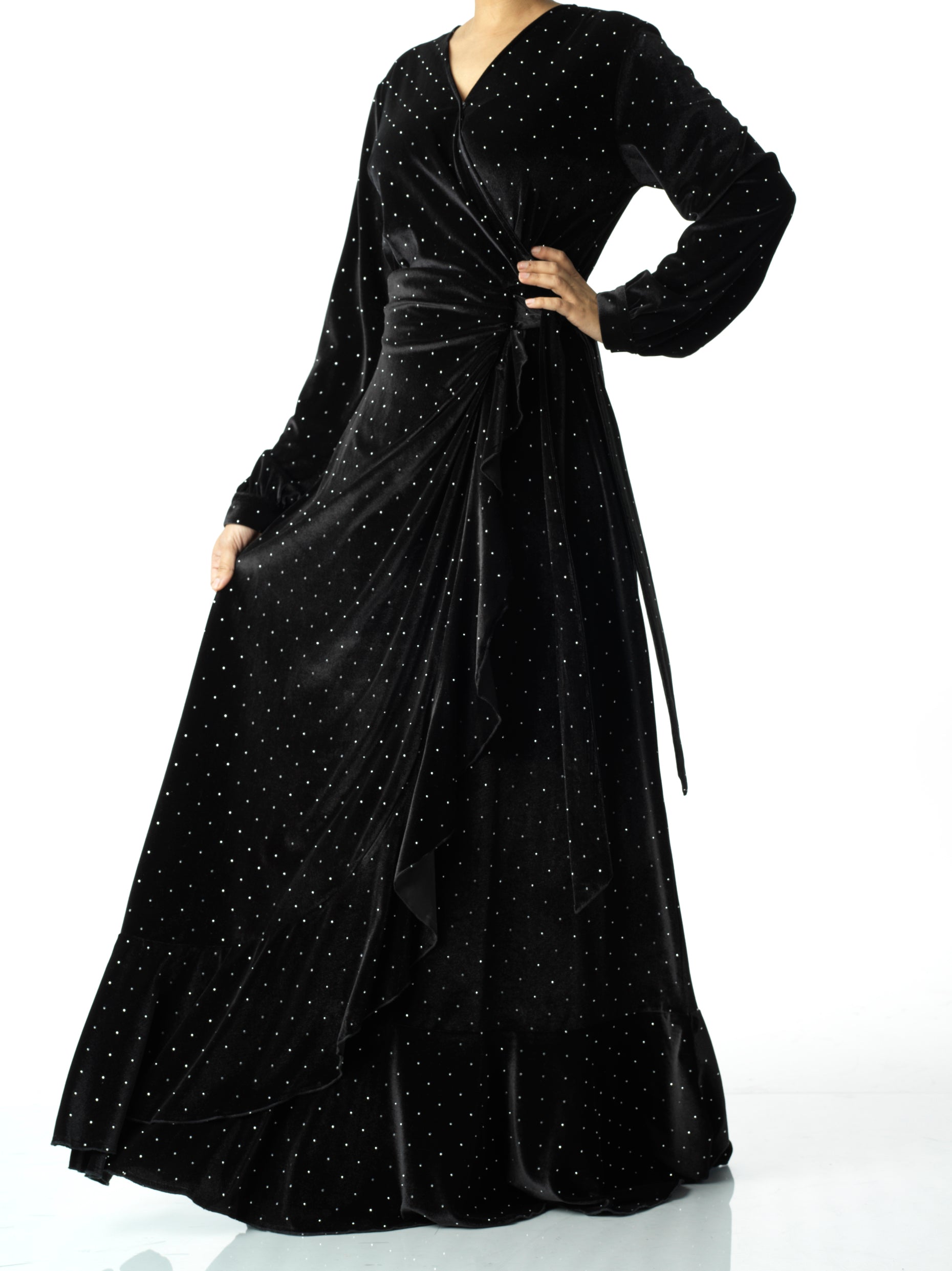 Eleanora Black Wrapped Velvet Maxi Dress