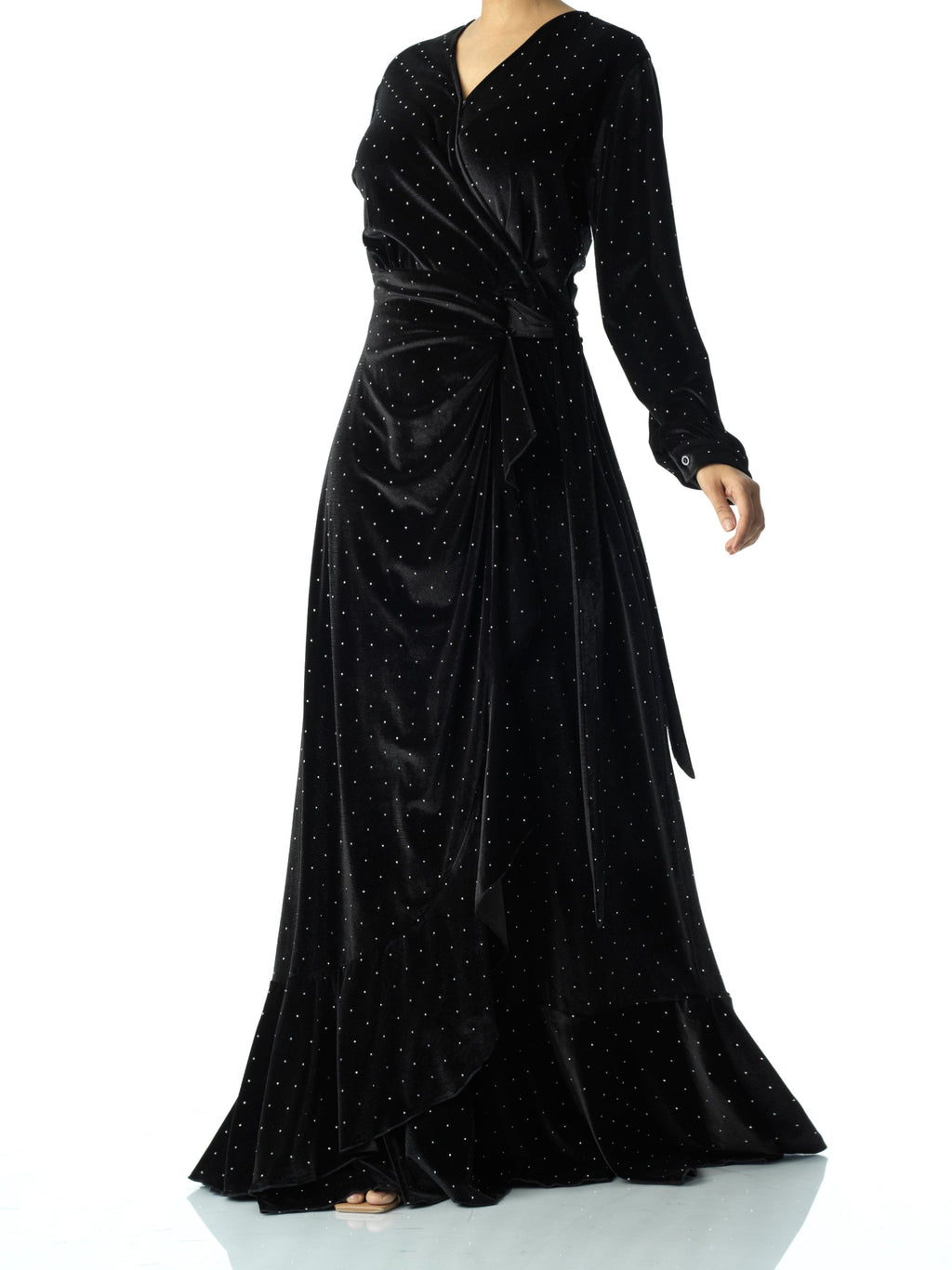 Eleanora Black Wrapped Velvet Maxi Dress