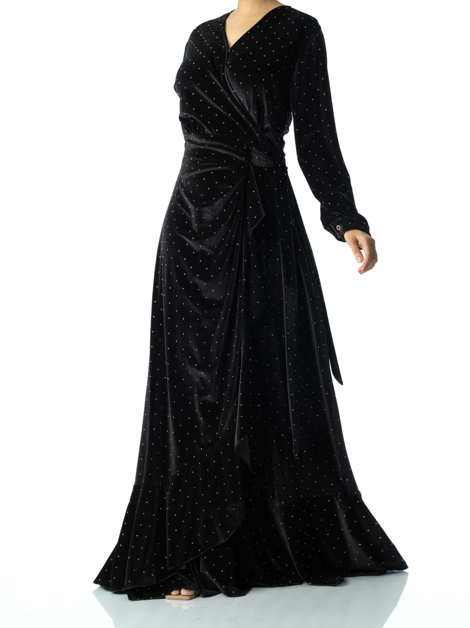 Eleanora Black Wrapped Velvet Maxi Dress