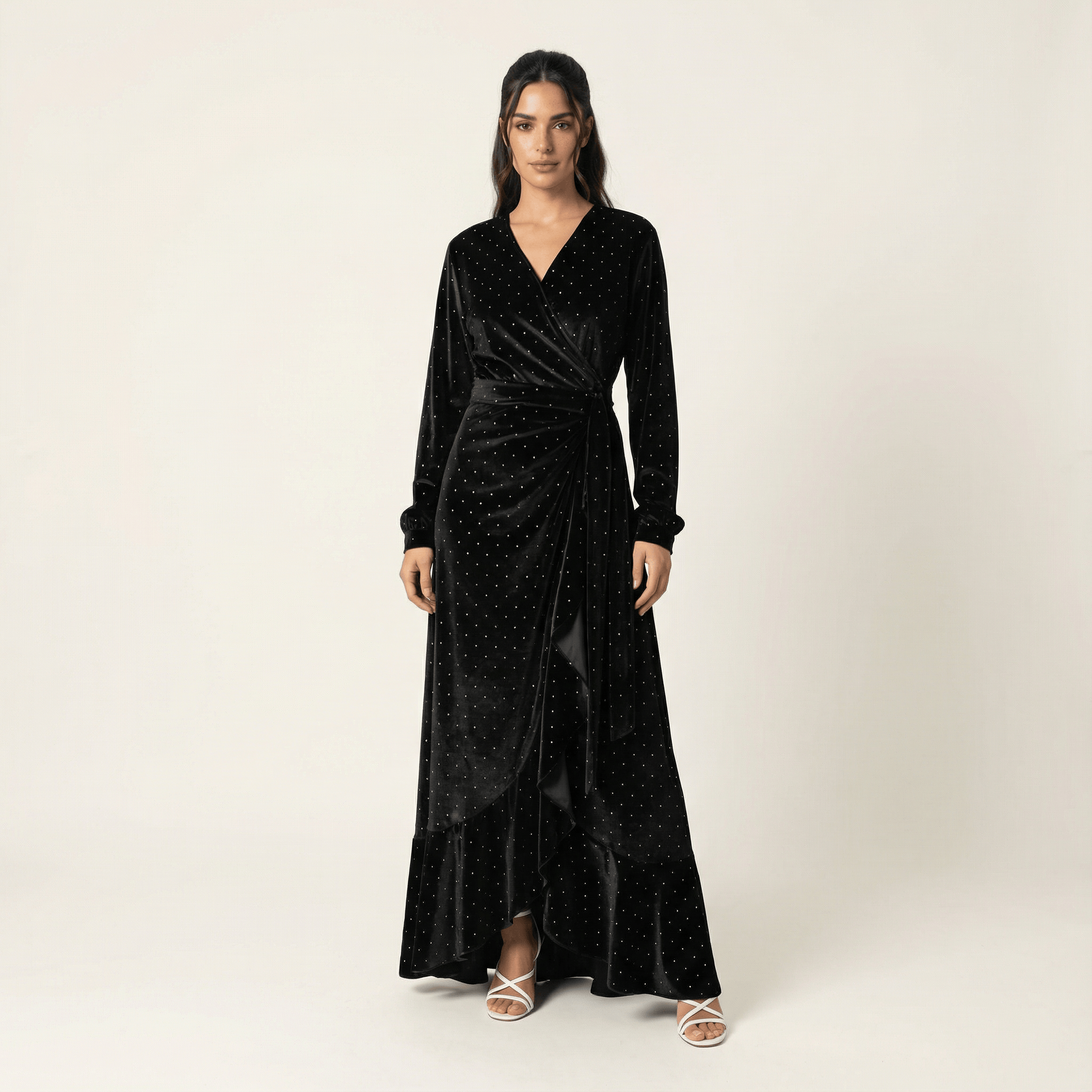 Eleanora Black Wrapped Velvet Maxi Dress