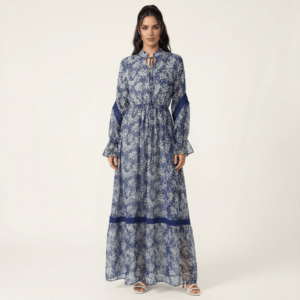 Tenley Blue Print Long-Sleeve Maxi Dress