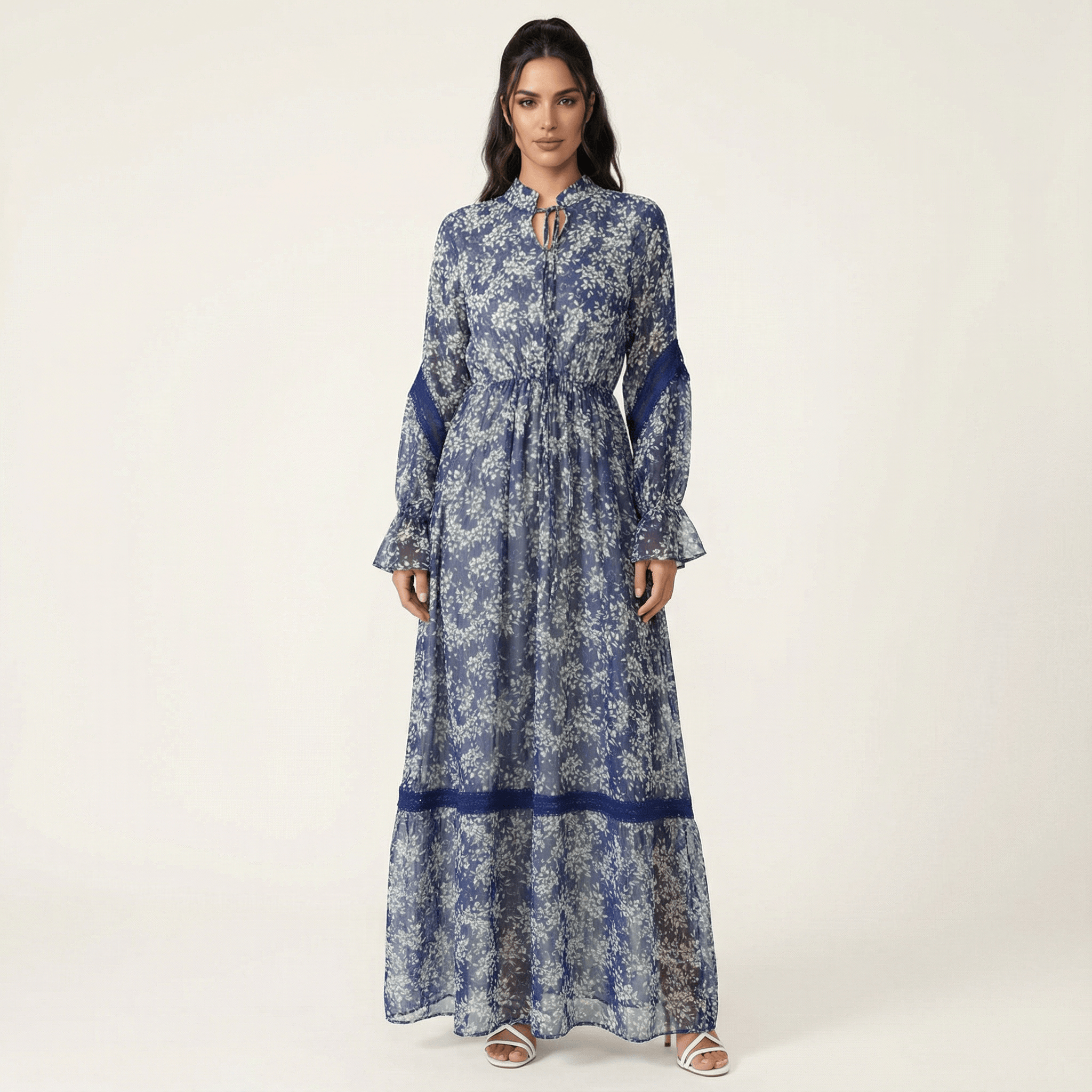 Tenley Blue Print Long-Sleeve Maxi Dress