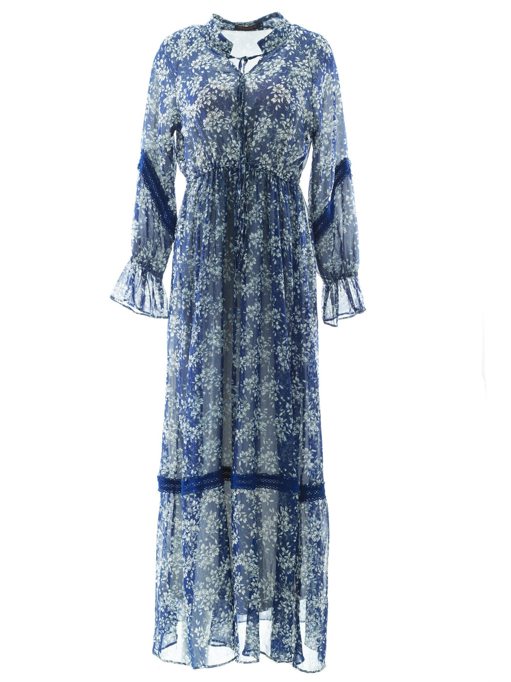 Tenley Blue Print Long-Sleeve Maxi Dress