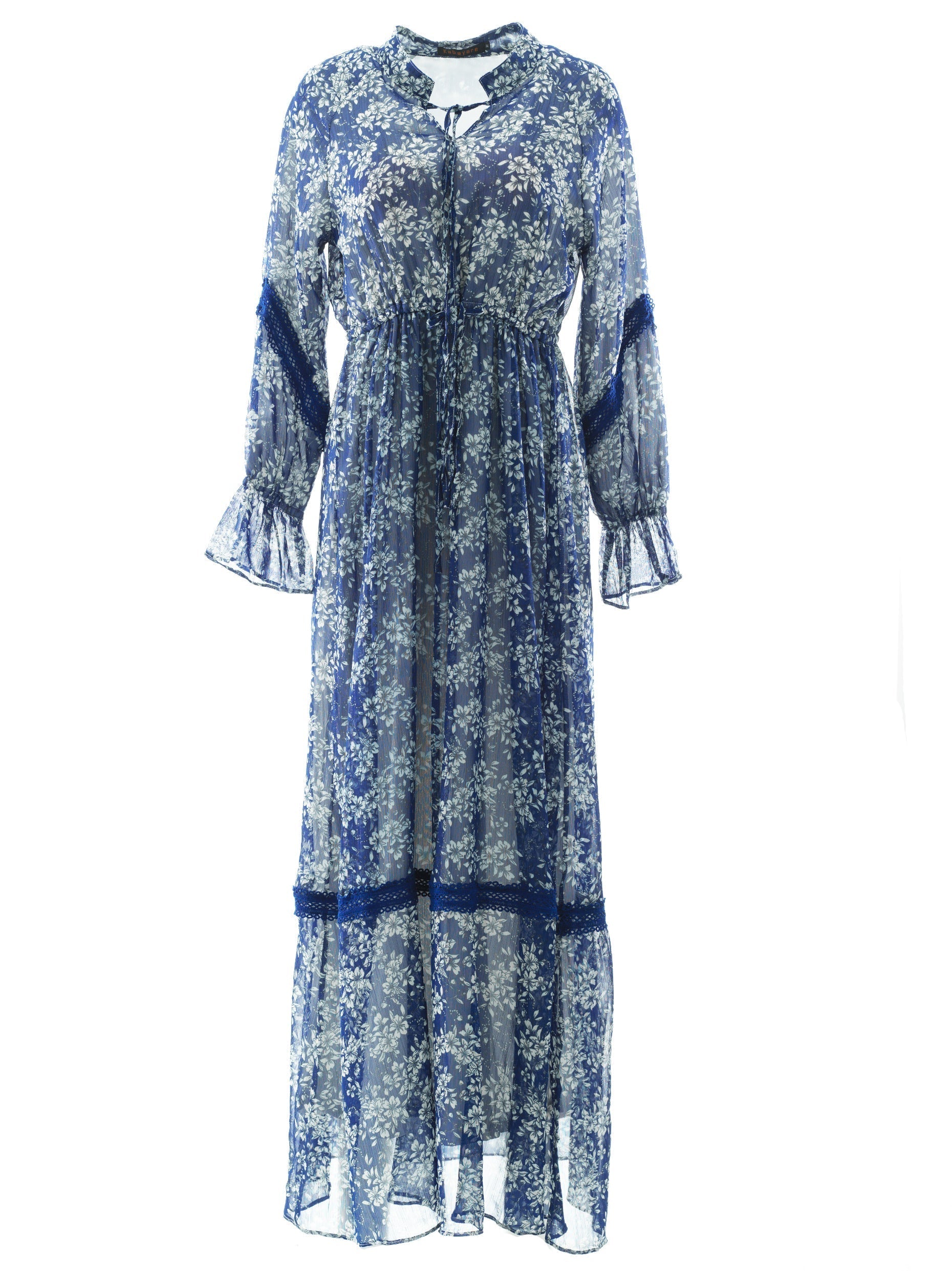 Tenley Blue Print Long-Sleeve Maxi Dress