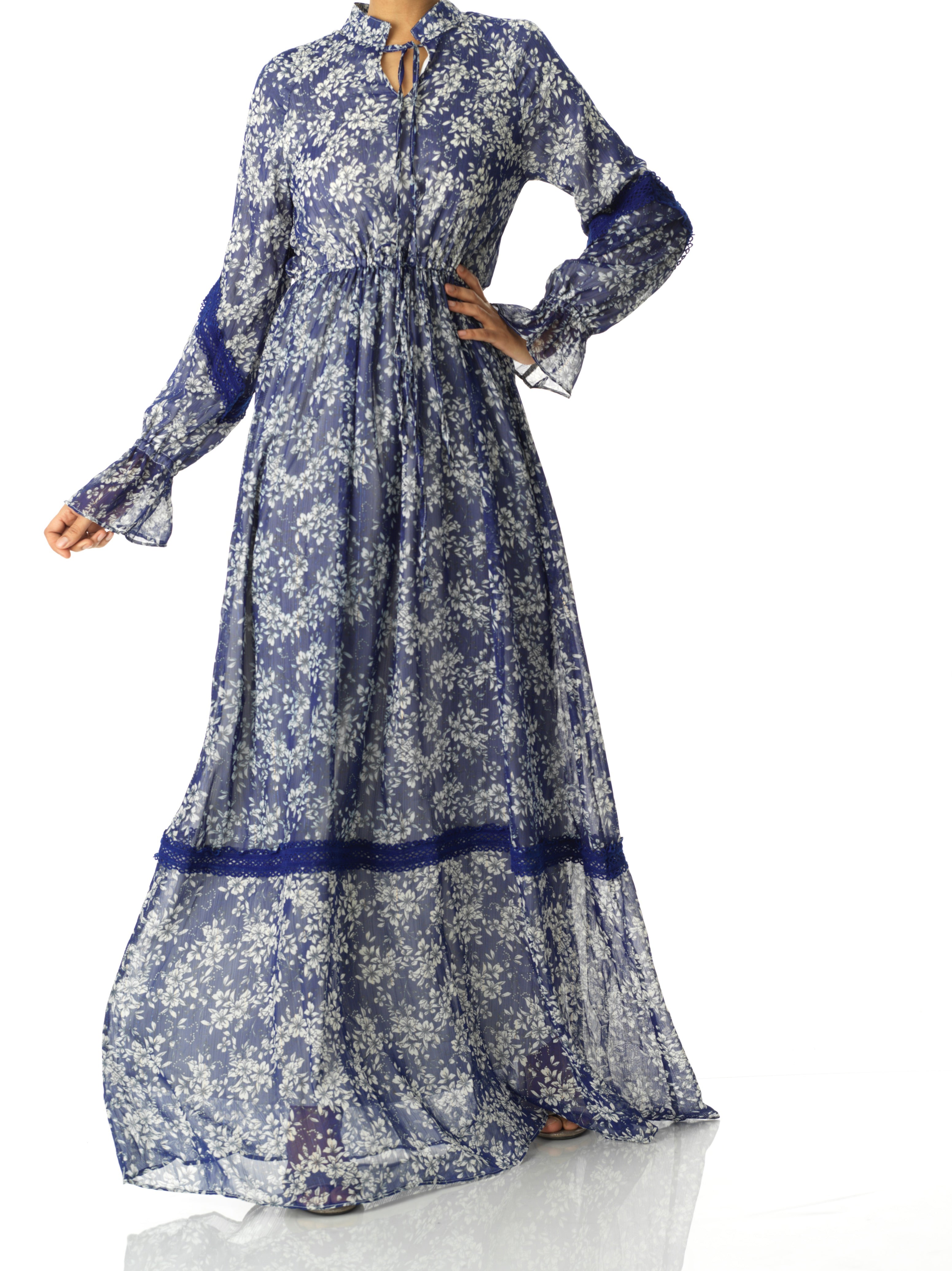 Tenley Blue Print Long-Sleeve Maxi Dress